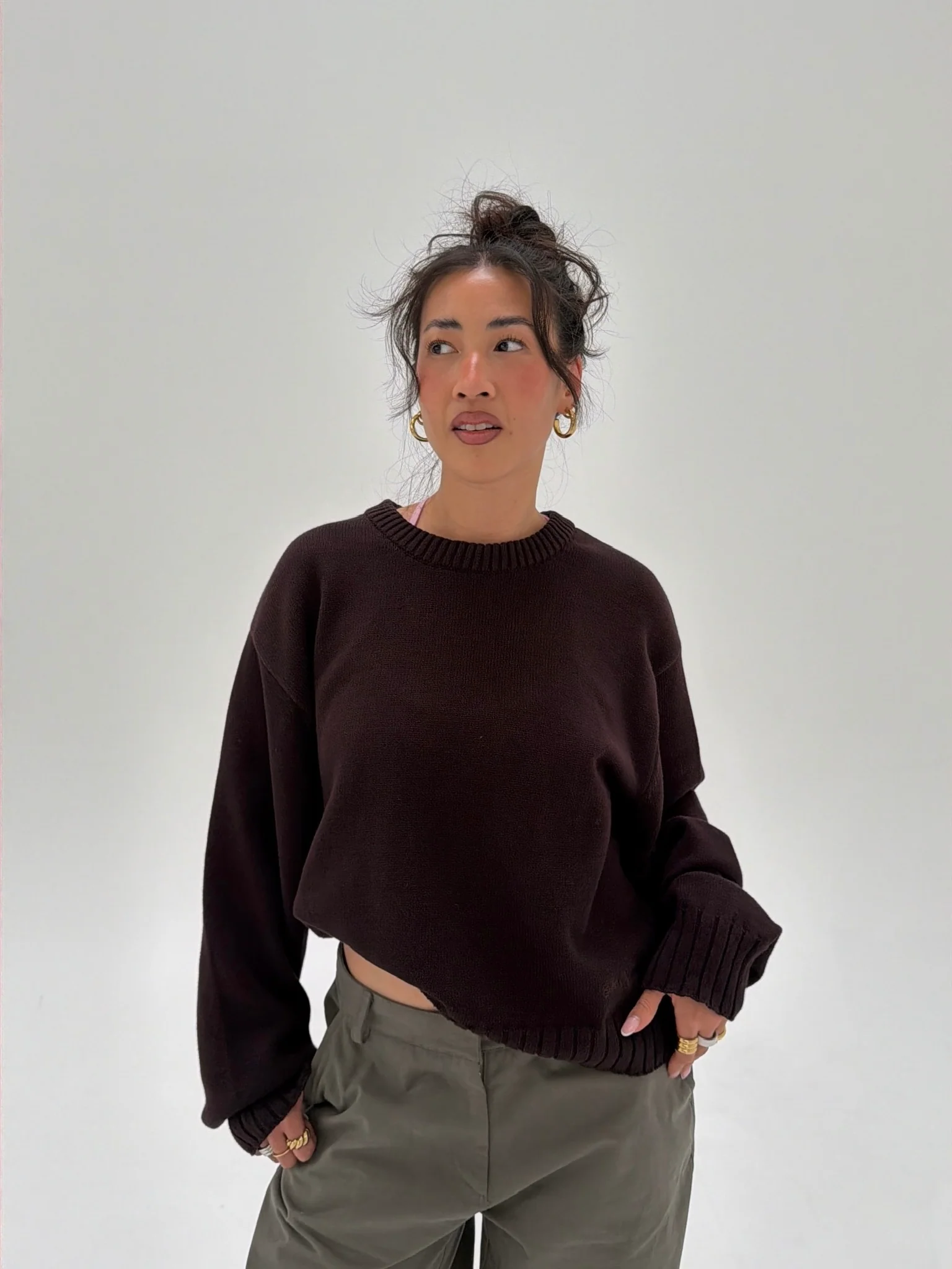 all day light knit sweater chocolate - Image 5