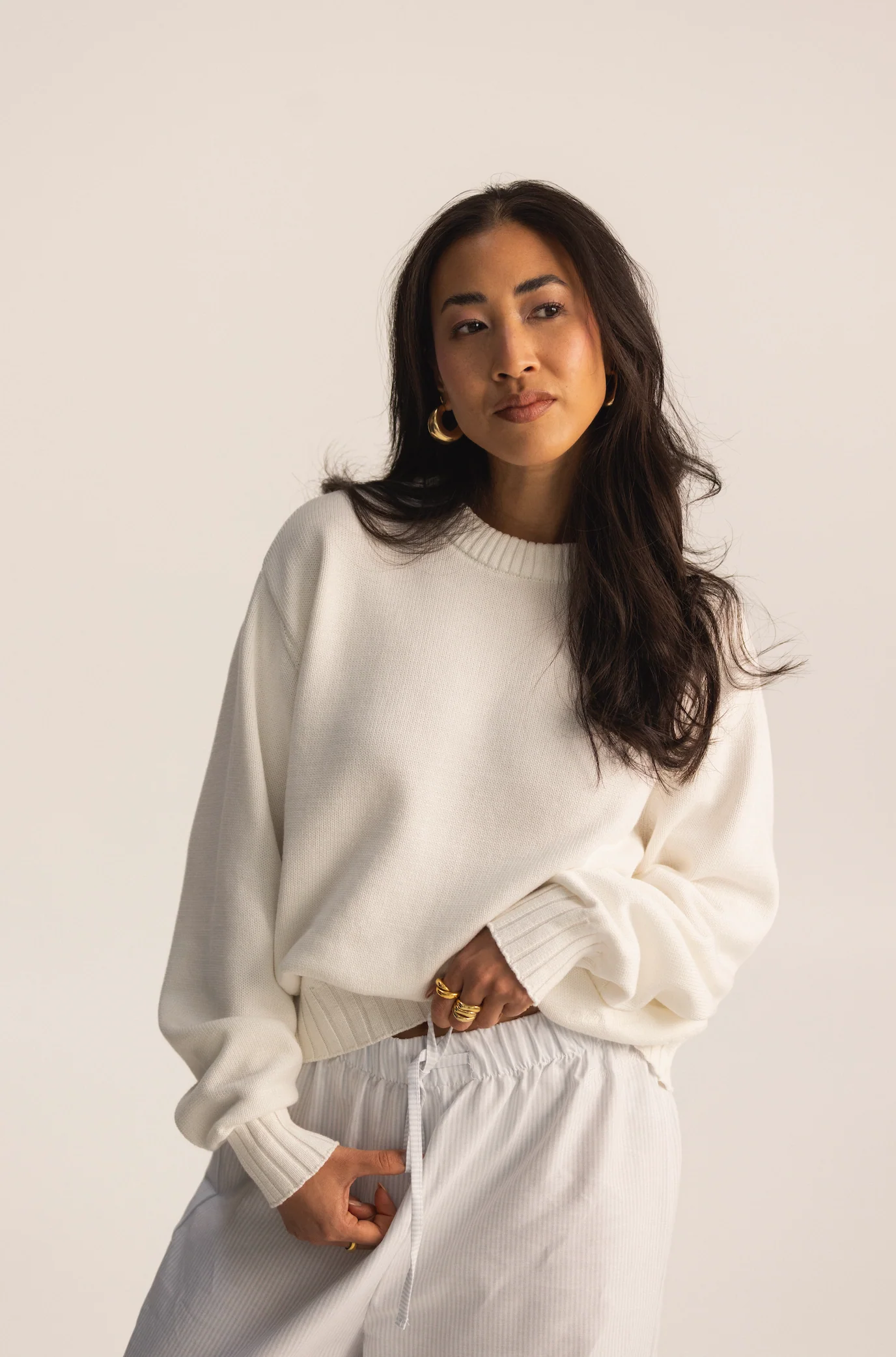 all day light knit sweater oat milk - Image 12