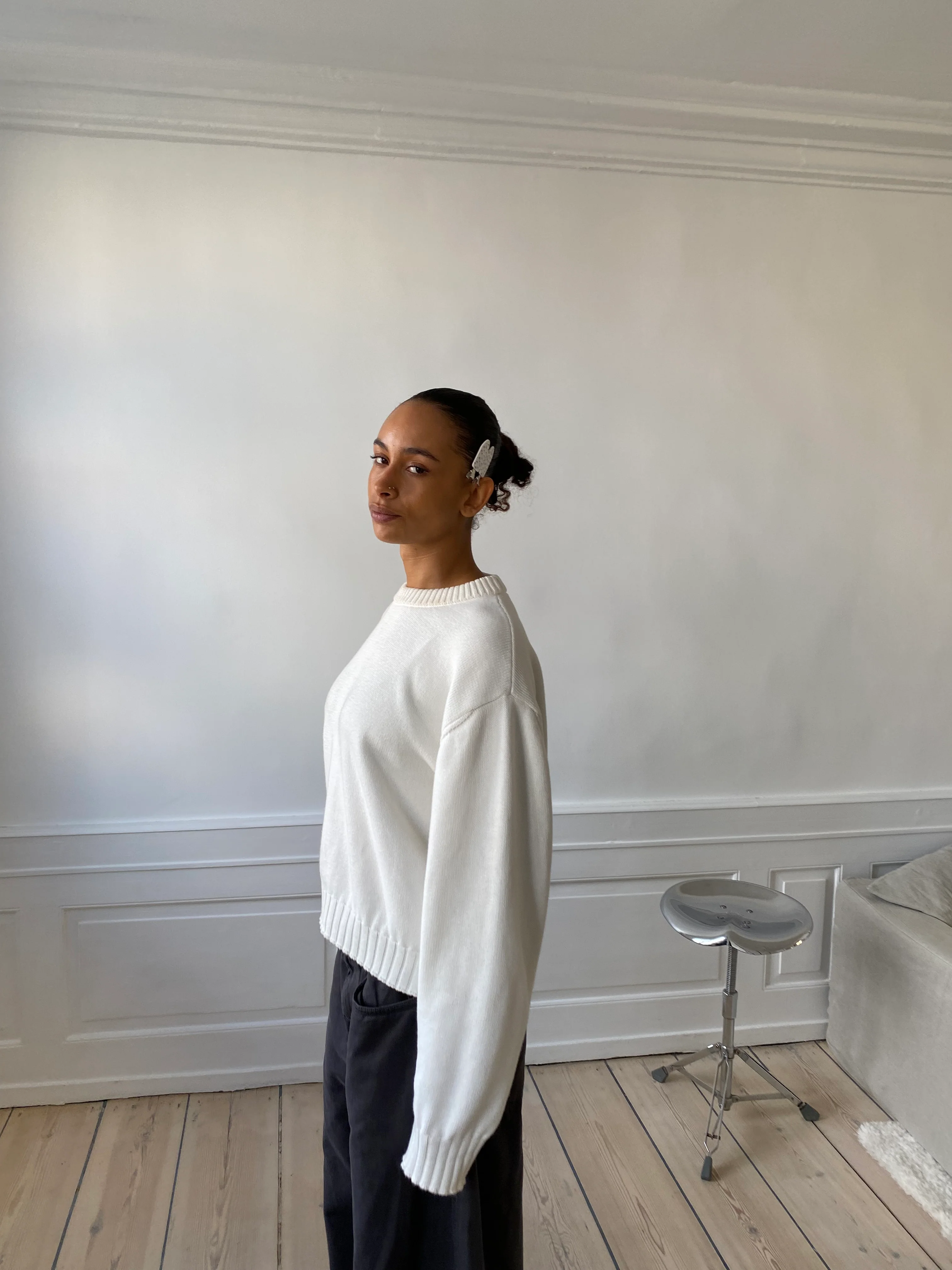 all day light knit sweater oat milk - Image 24