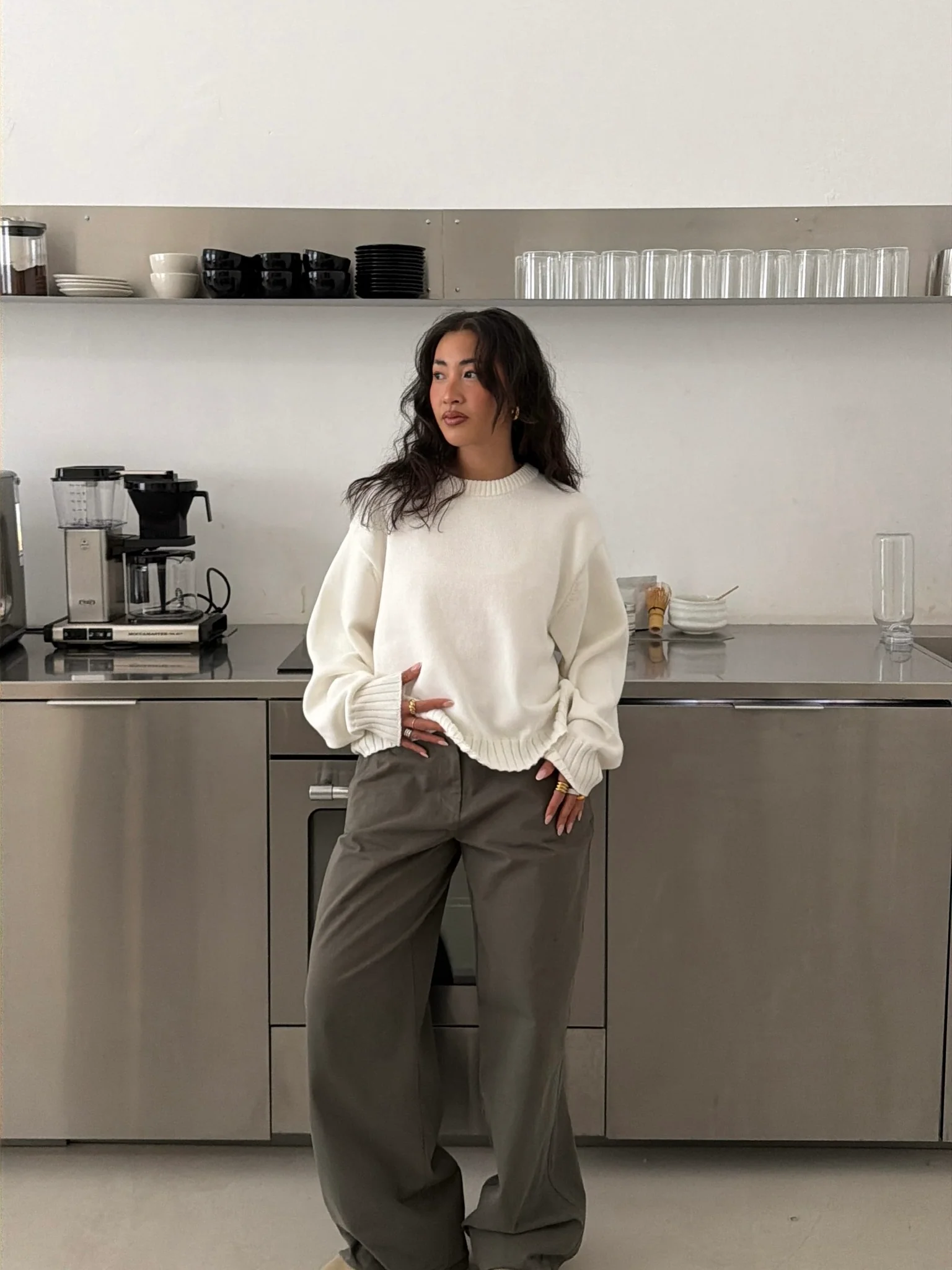 all day light knit sweater oat milk - Image 3