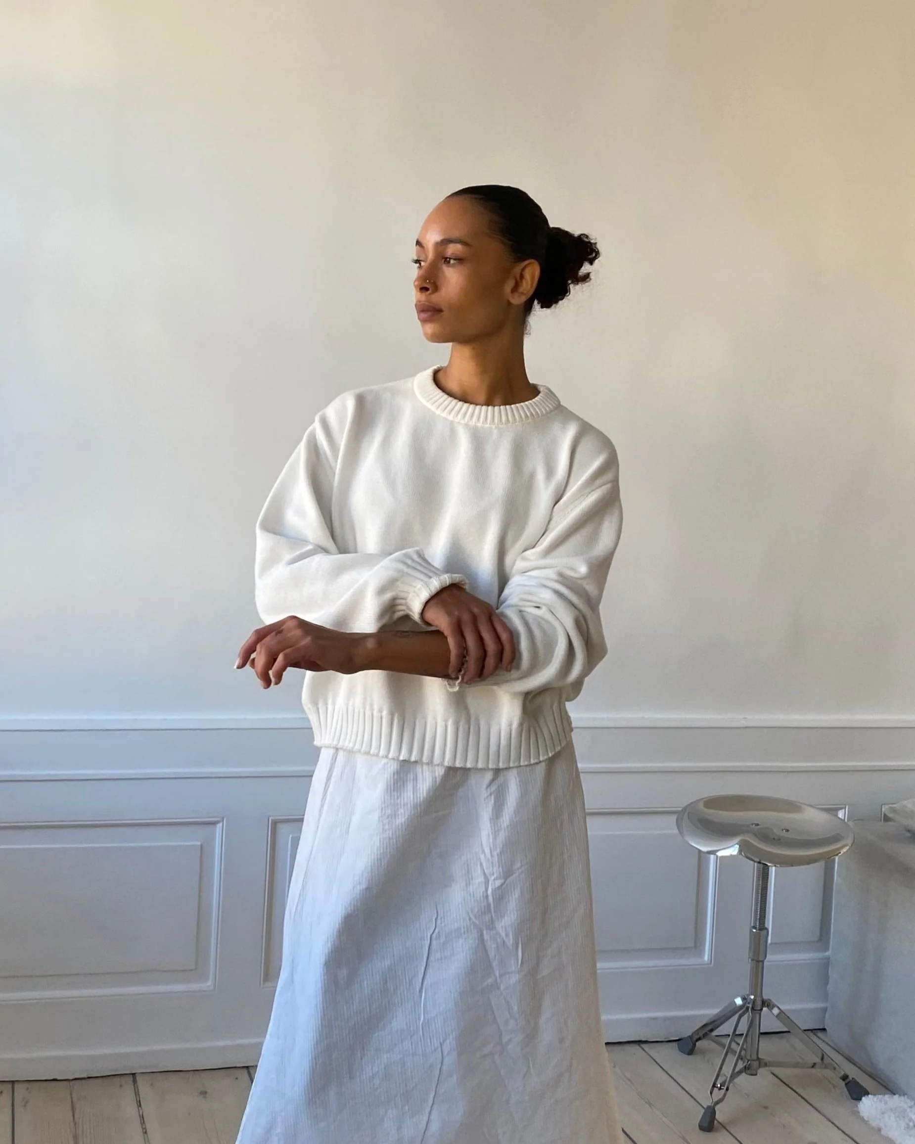 all day light knit sweater oat milk - Image 6