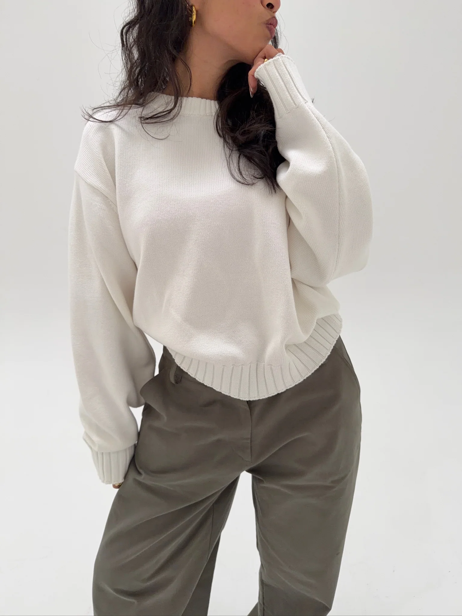all day light knit sweater oat milk - Image 7