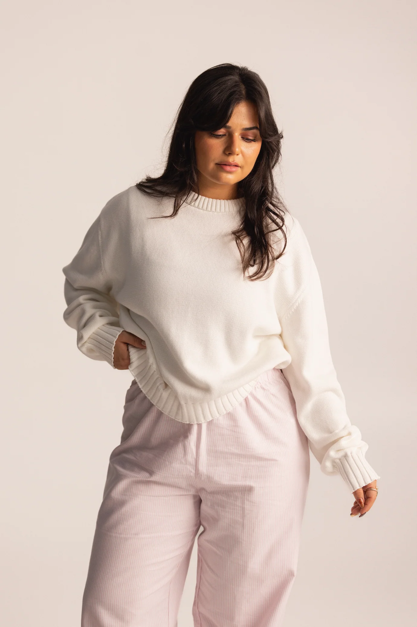 all day light knit sweater oat milk - Image 8