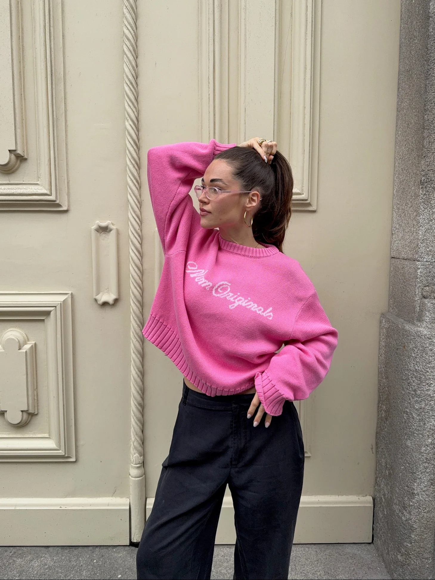 all day light knit sweater logo magenta - Image 3