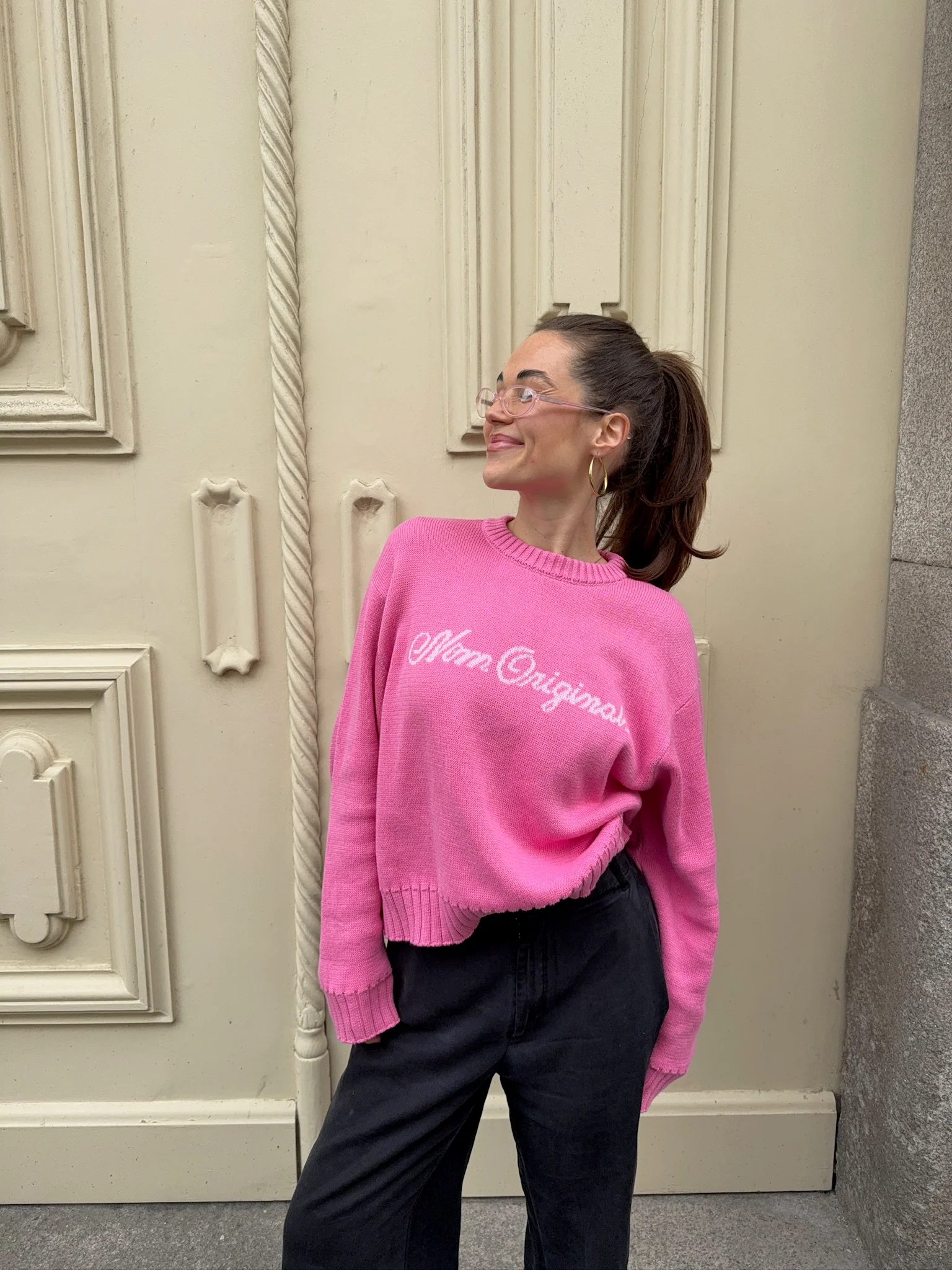 all day light knit sweater logo magenta - Image 5