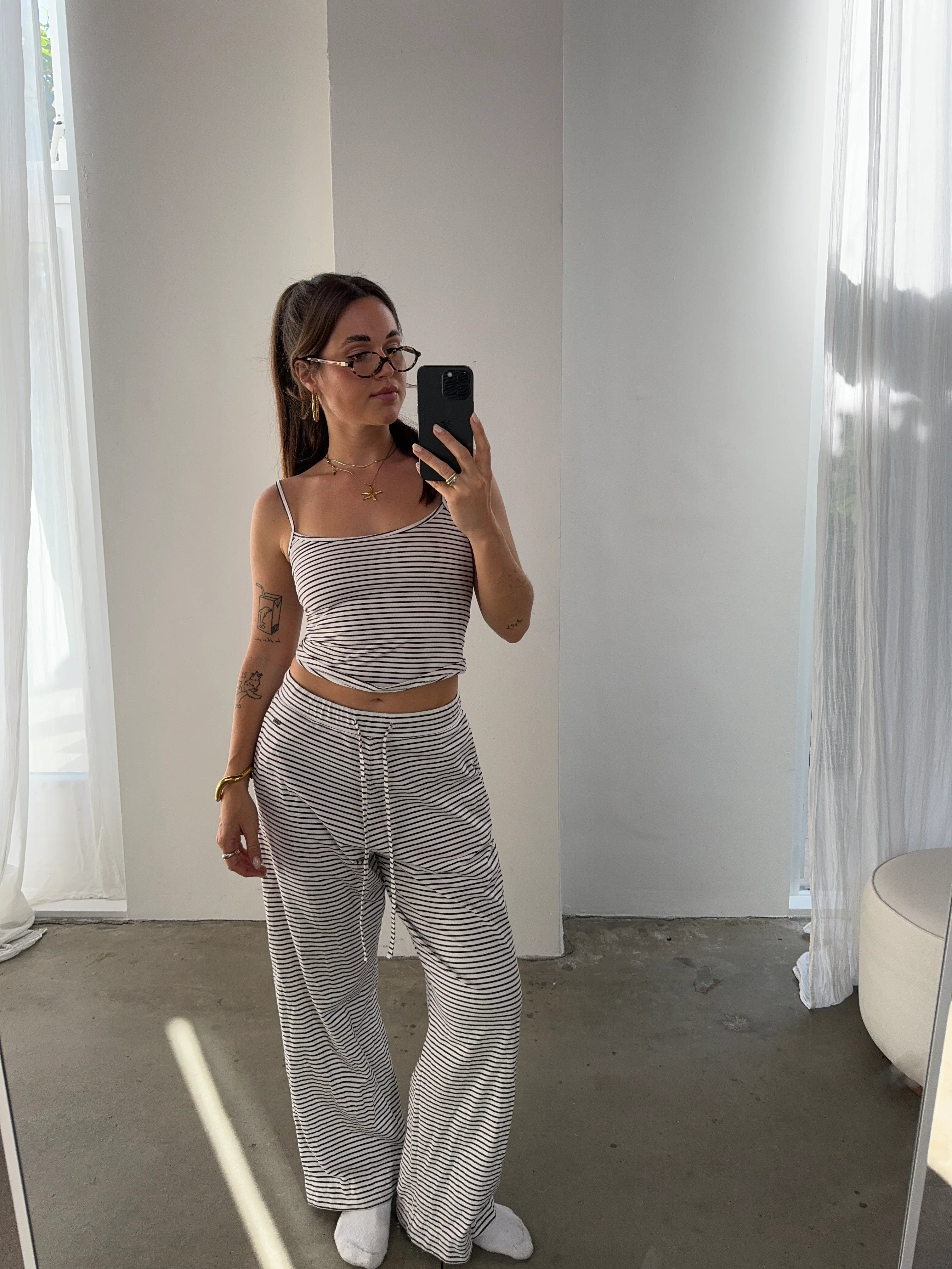 all day sweat pants chocolate cream stripes - Image 4