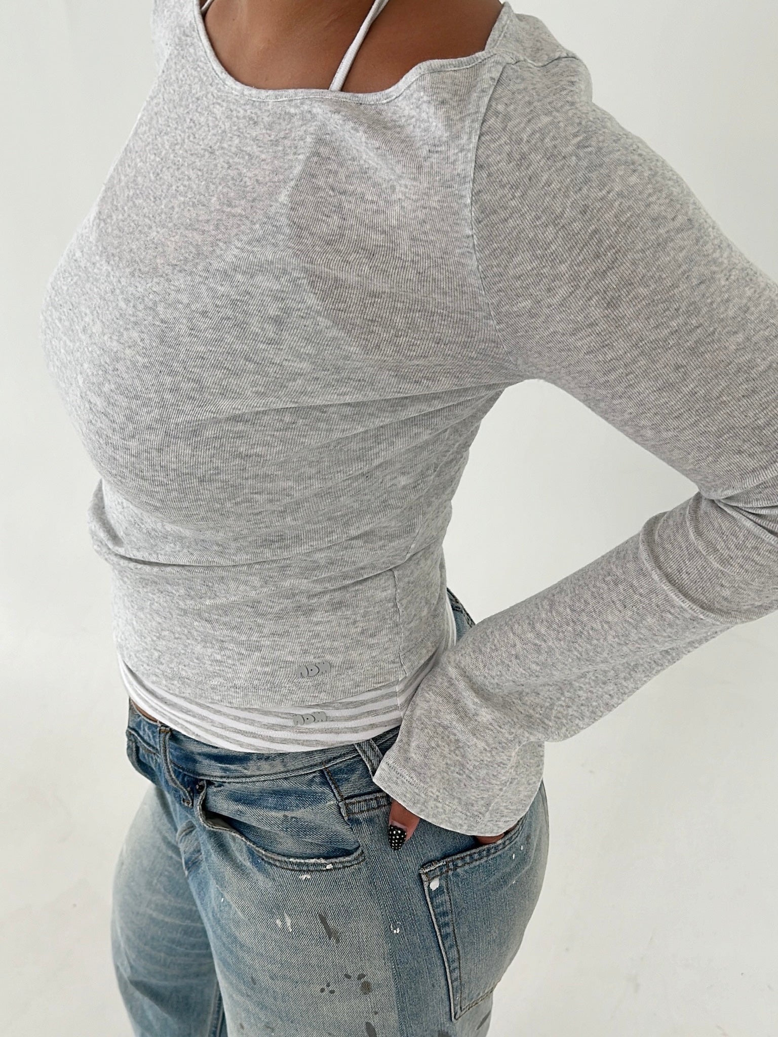 flared longsleeve knit grey melange - Image 10