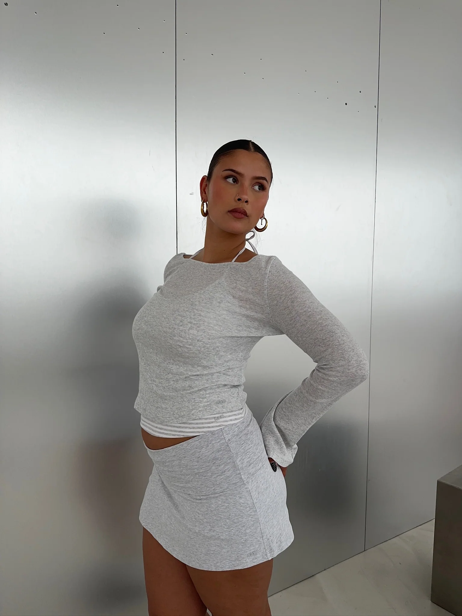 flared longsleeve knit grey melange - Image 12