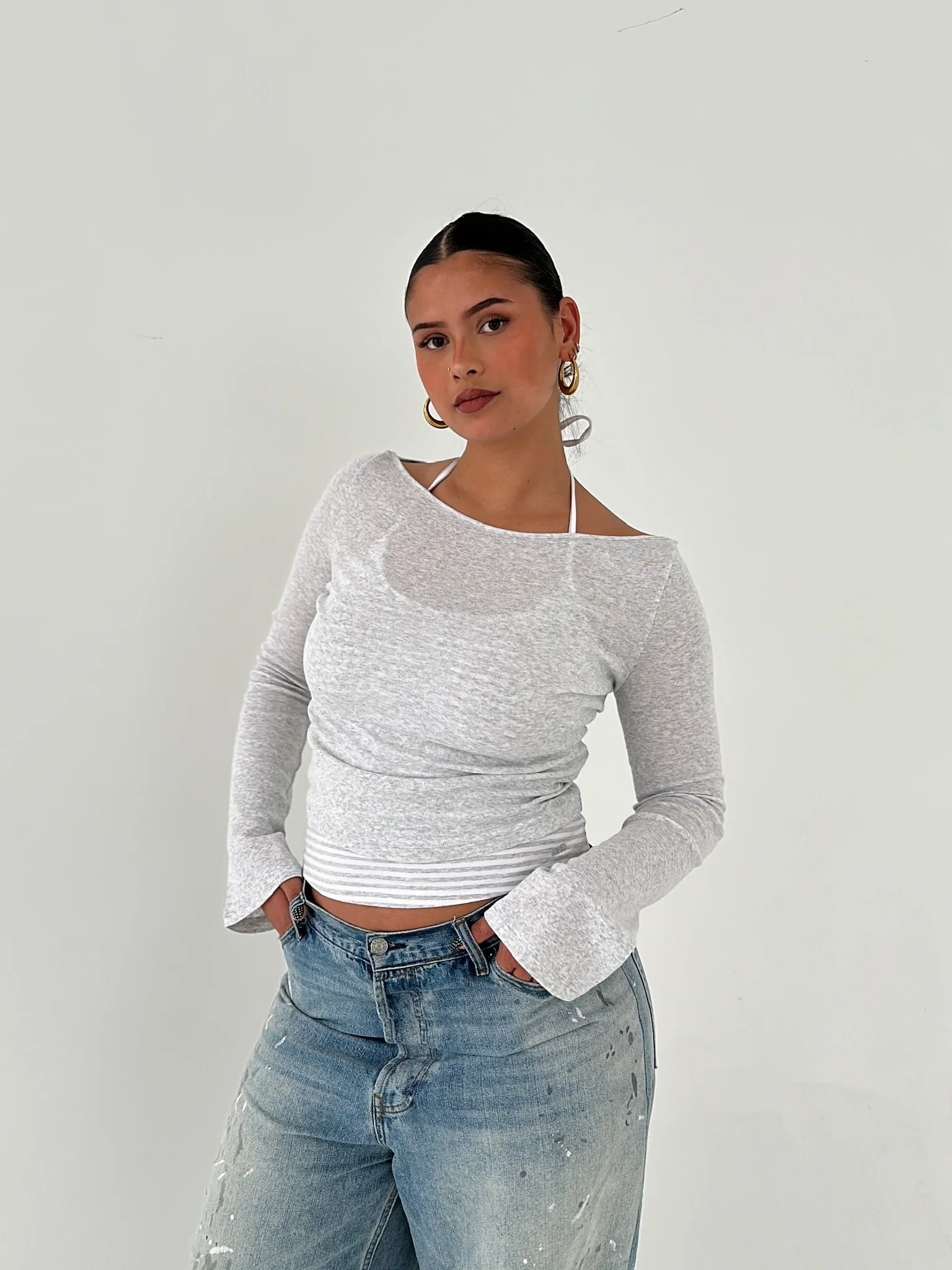 flared longsleeve knit grey melange - Image 6
