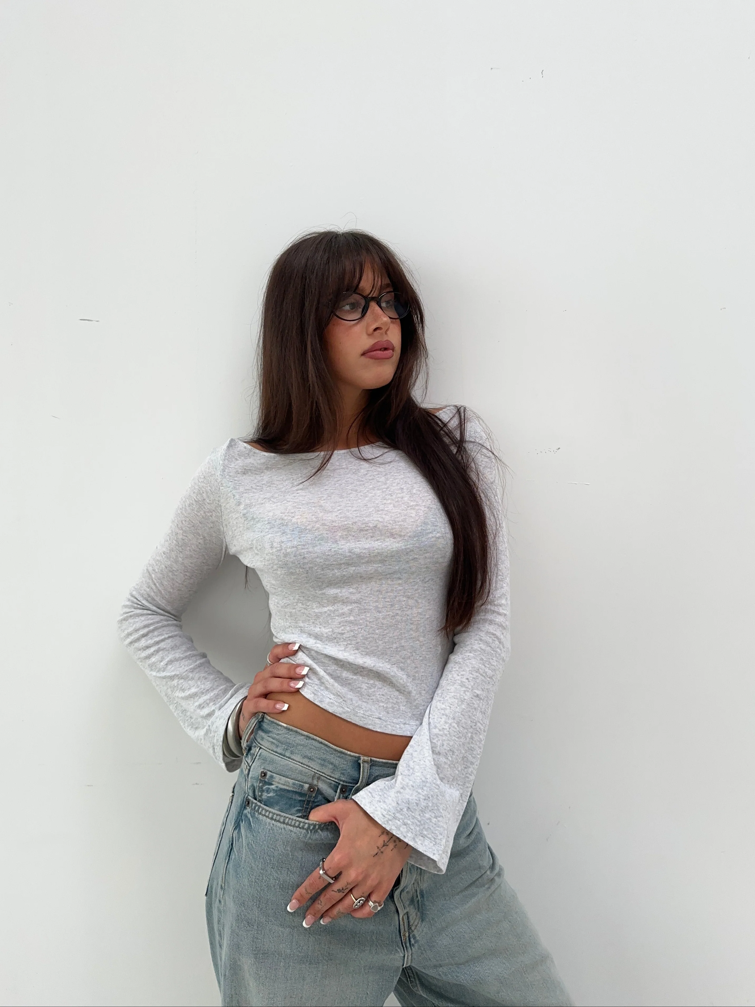 flared longsleeve knit grey melange - Image 9