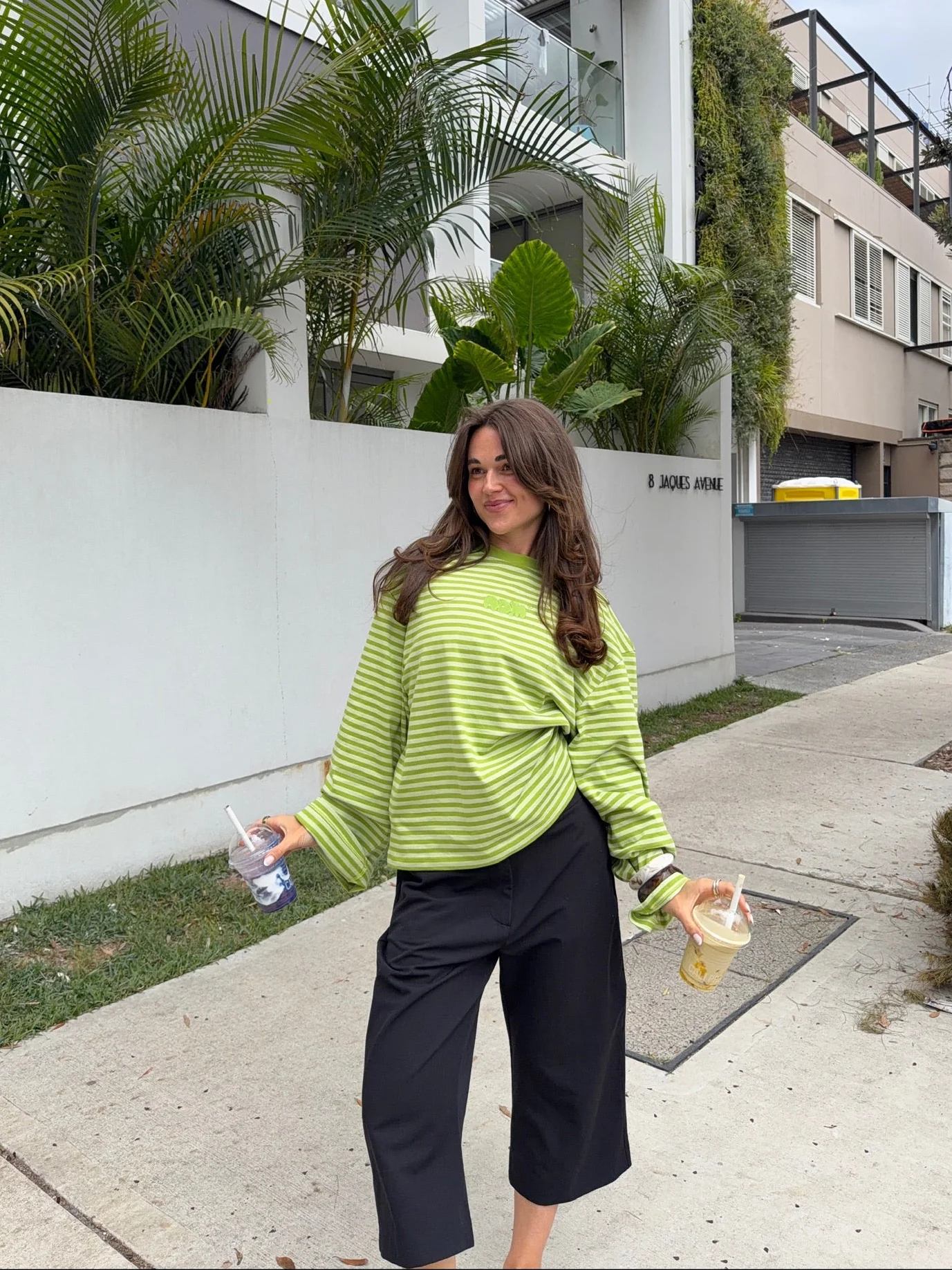 capri suit pants set green stripes - Image 2