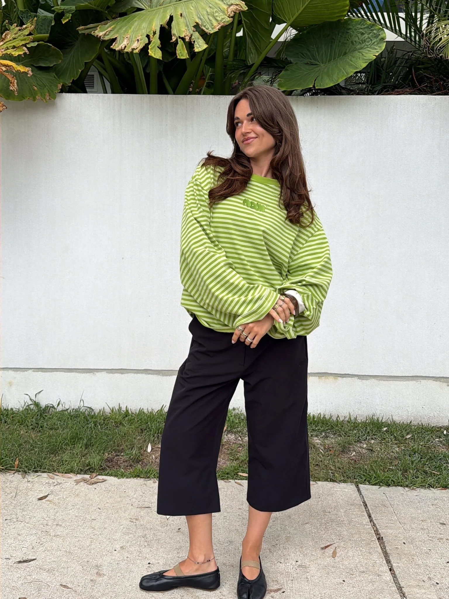 capri suit pants set green stripes - Image 5