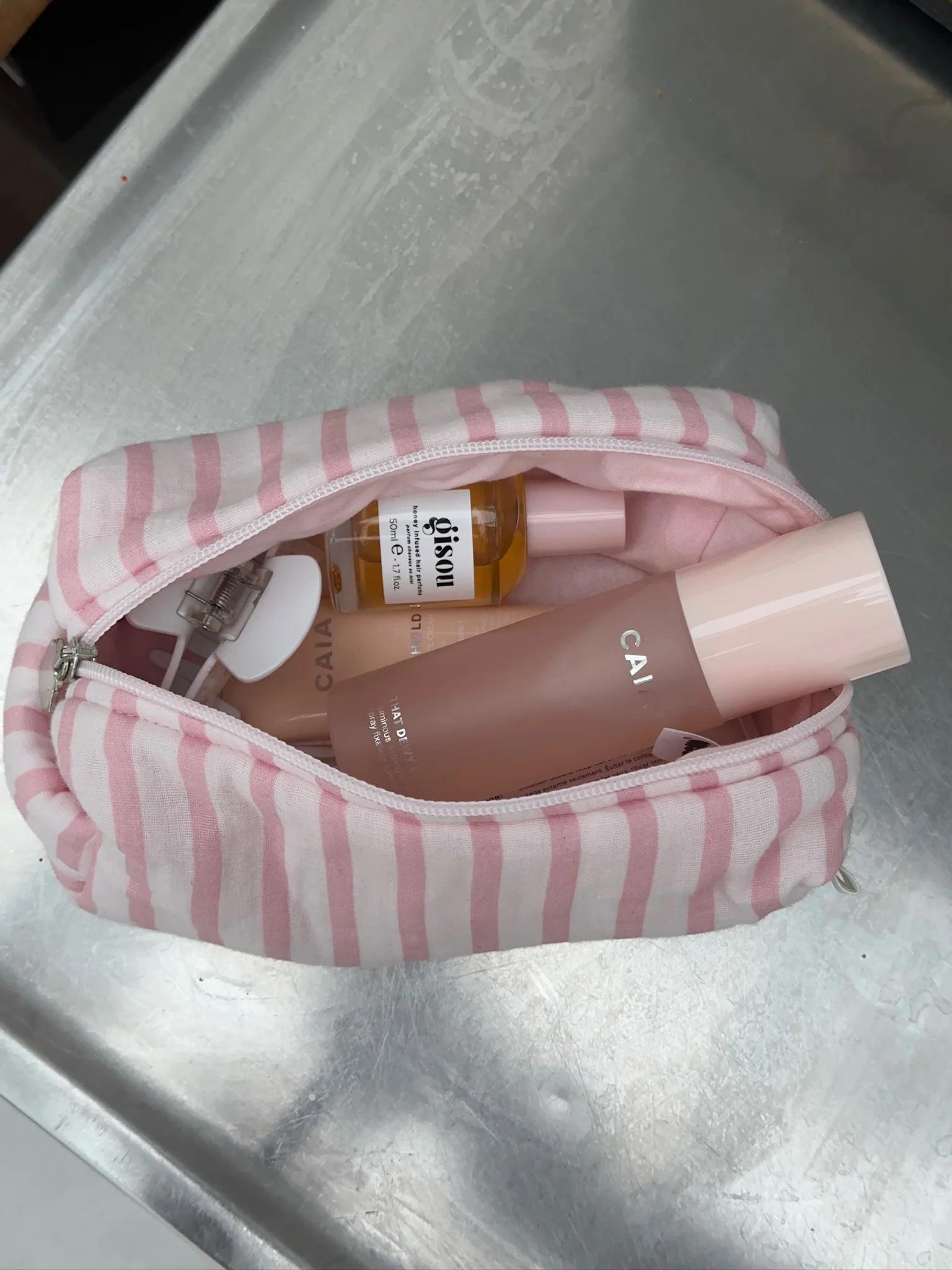 cosmetic bag pink stripes - Image 5