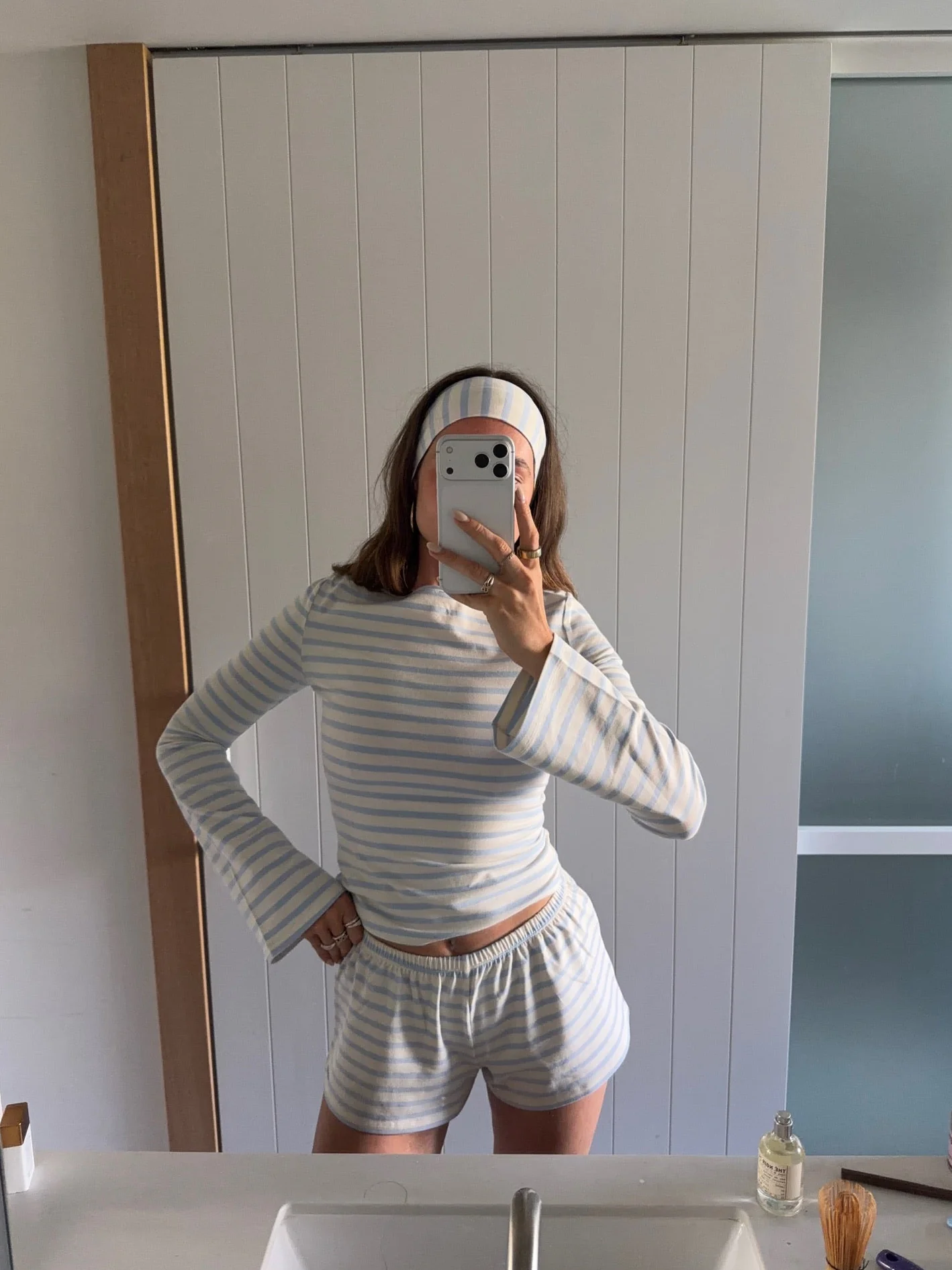 cream blue stripes set - Image 4