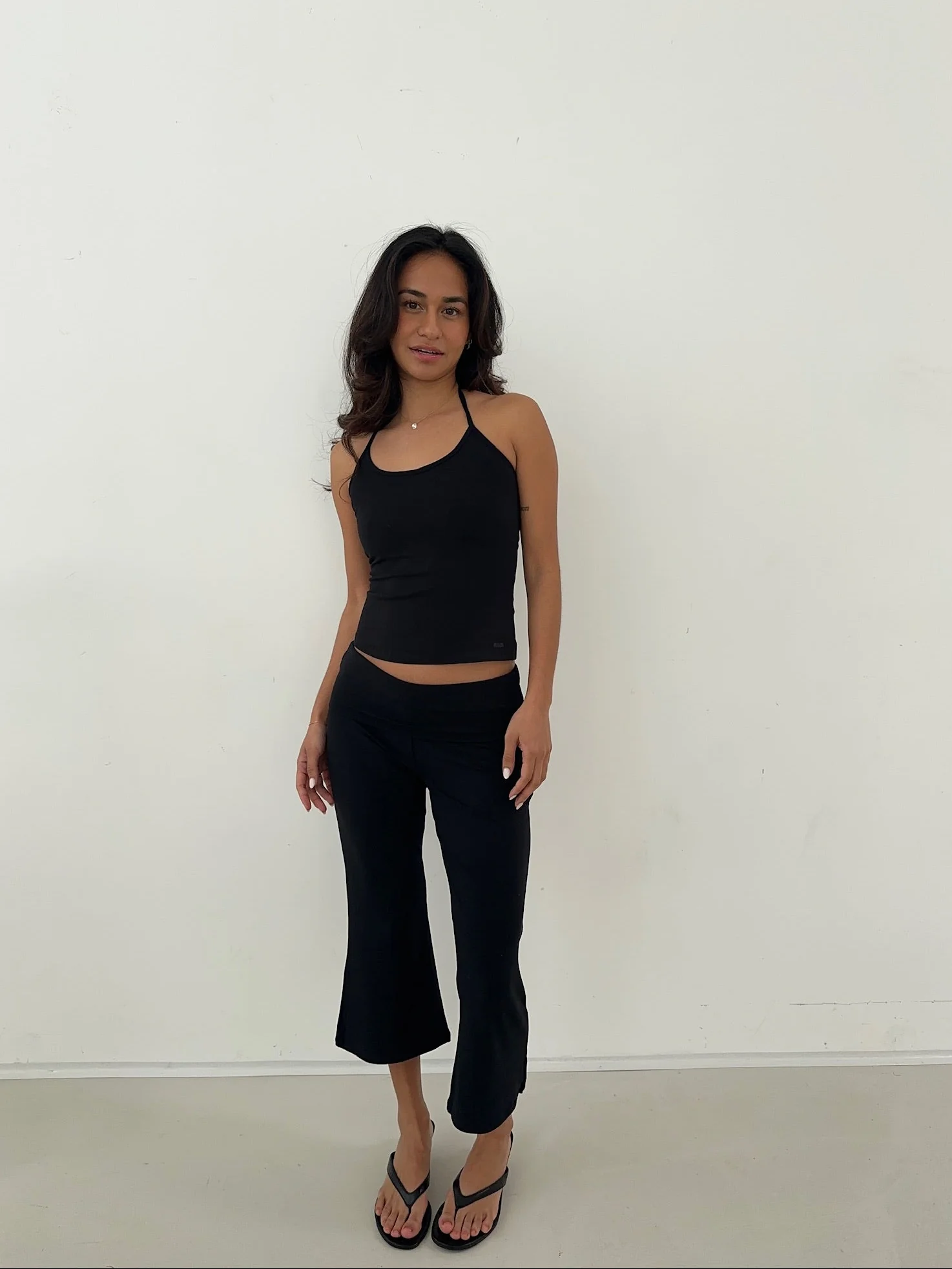 flared capri soft pants black - Image 4