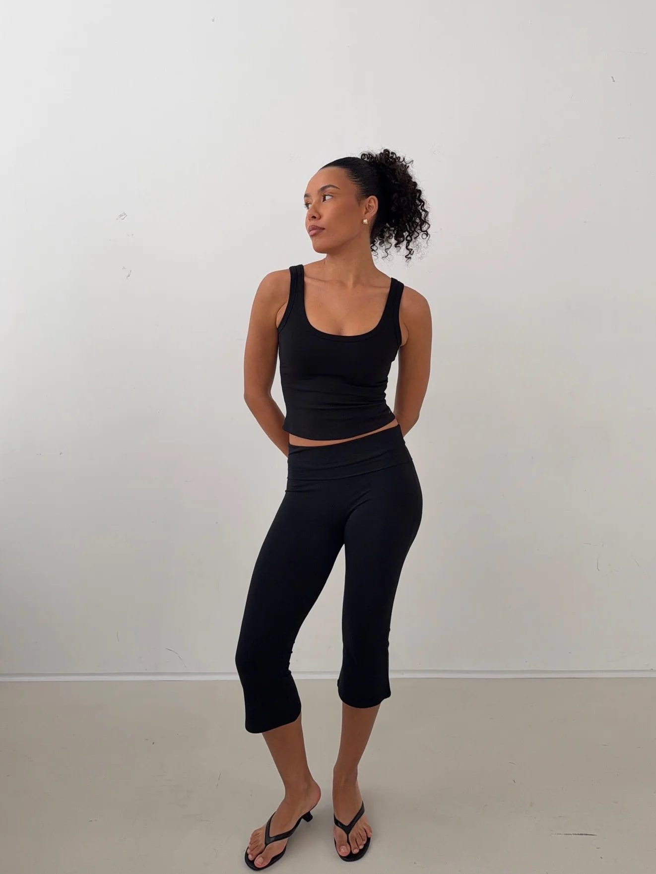 flared capri soft pants black - Image 7