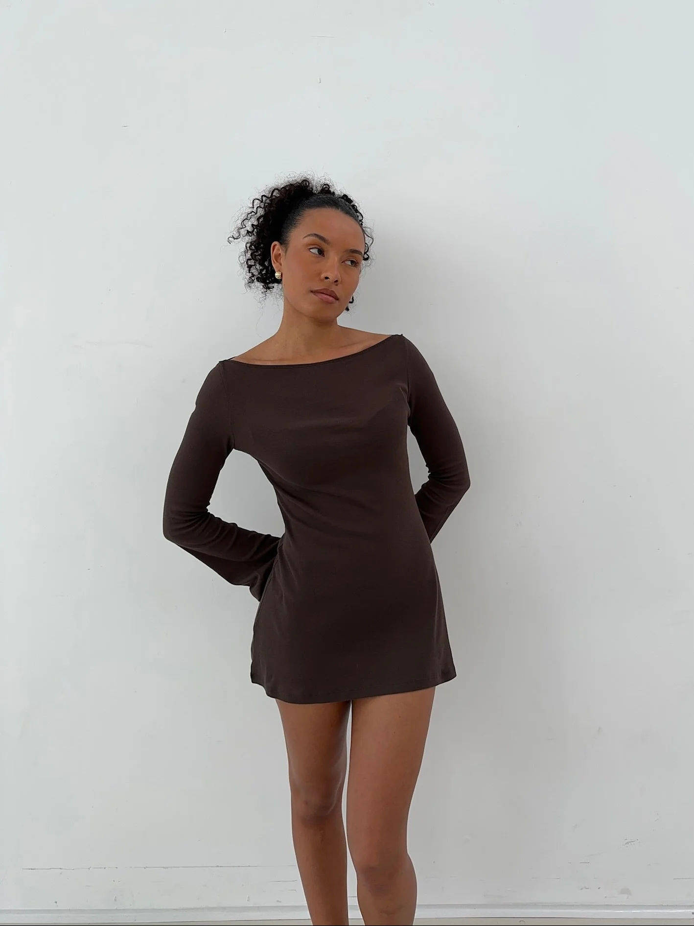 flared casual dress brown - Image 10