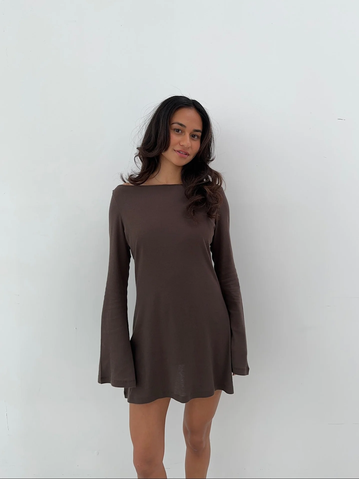 flared casual dress brown - Image 3