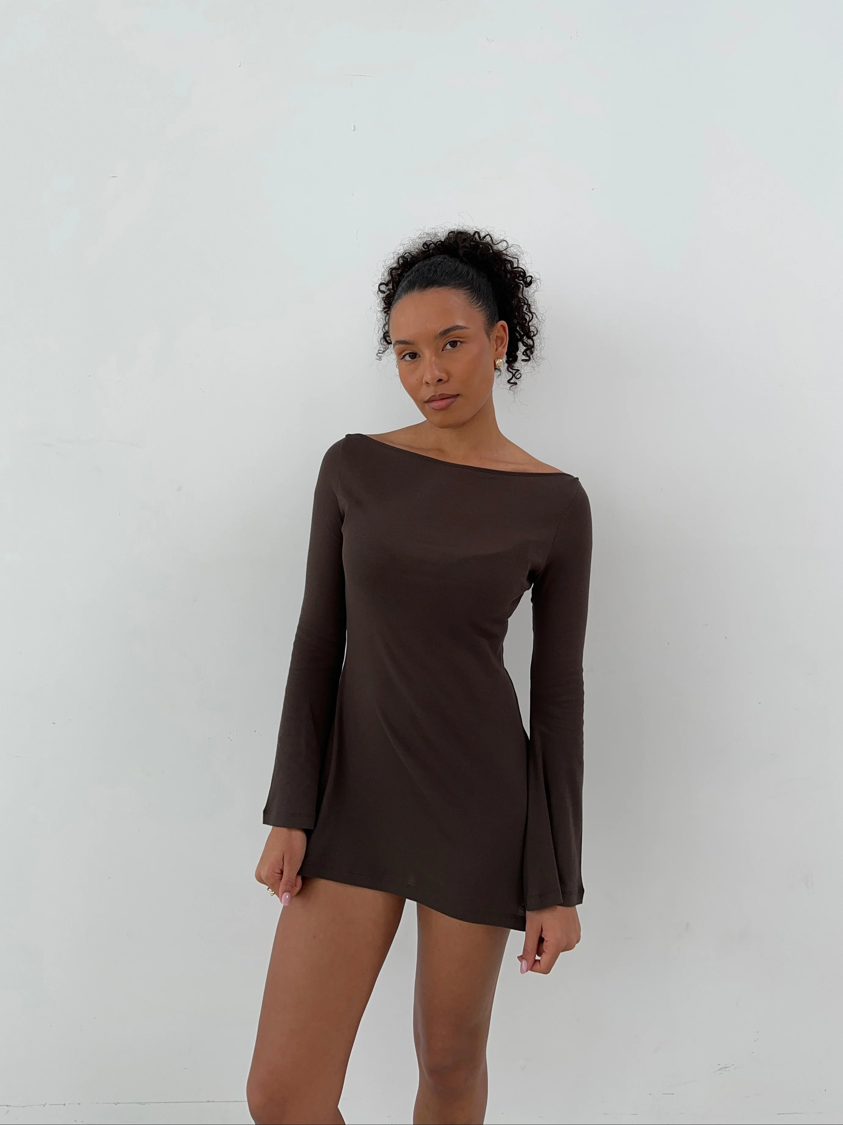 flared casual dress brown - Image 5