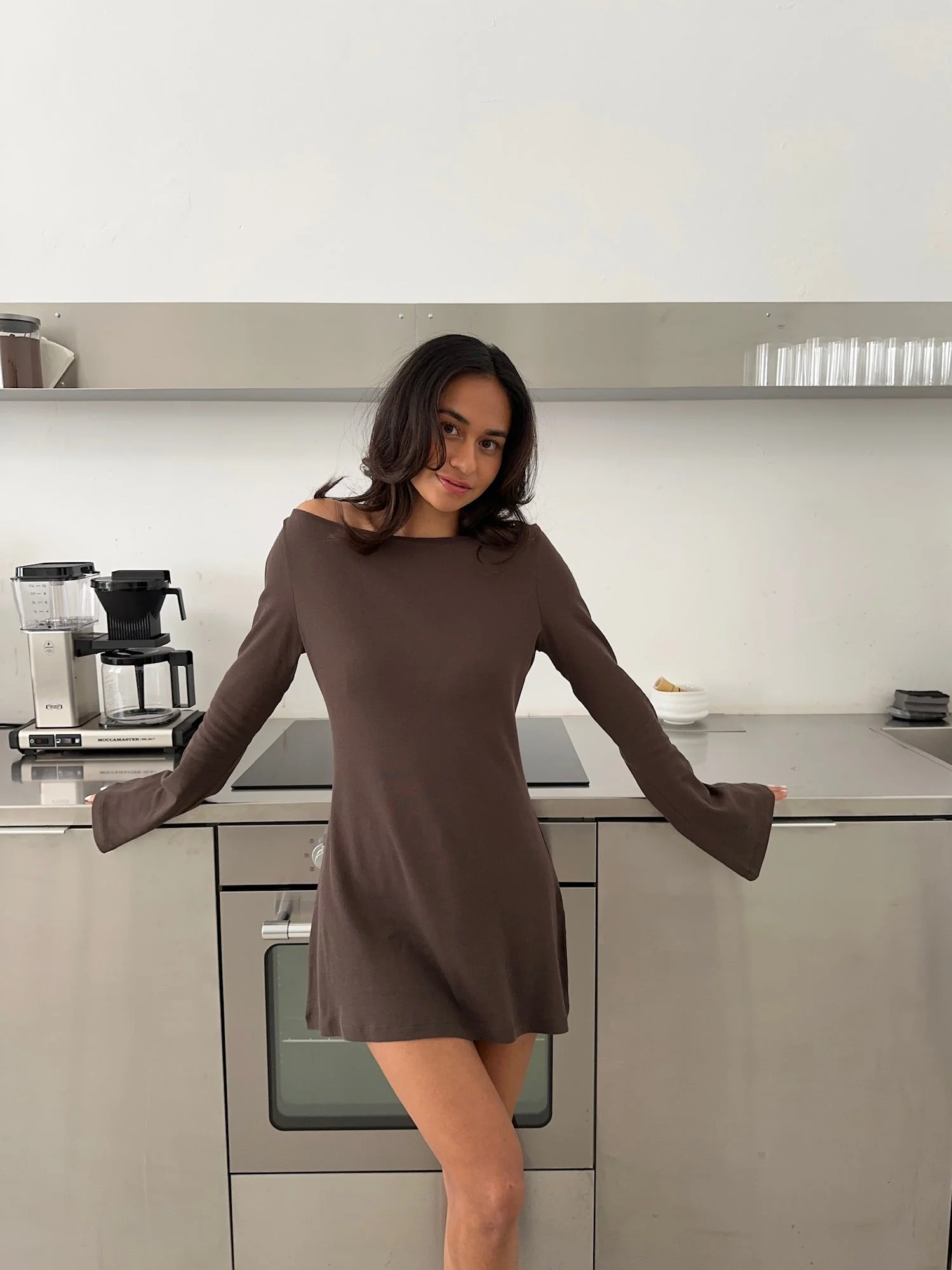 flared casual dress brown - Image 6