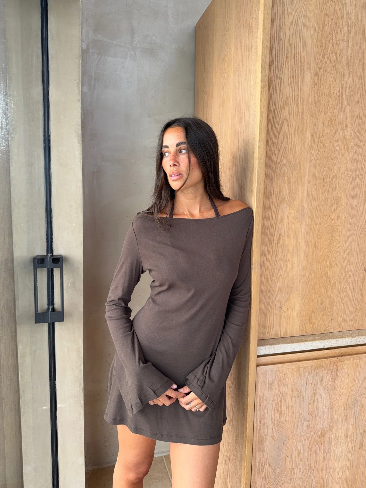 flared casual dress brown - Image 7