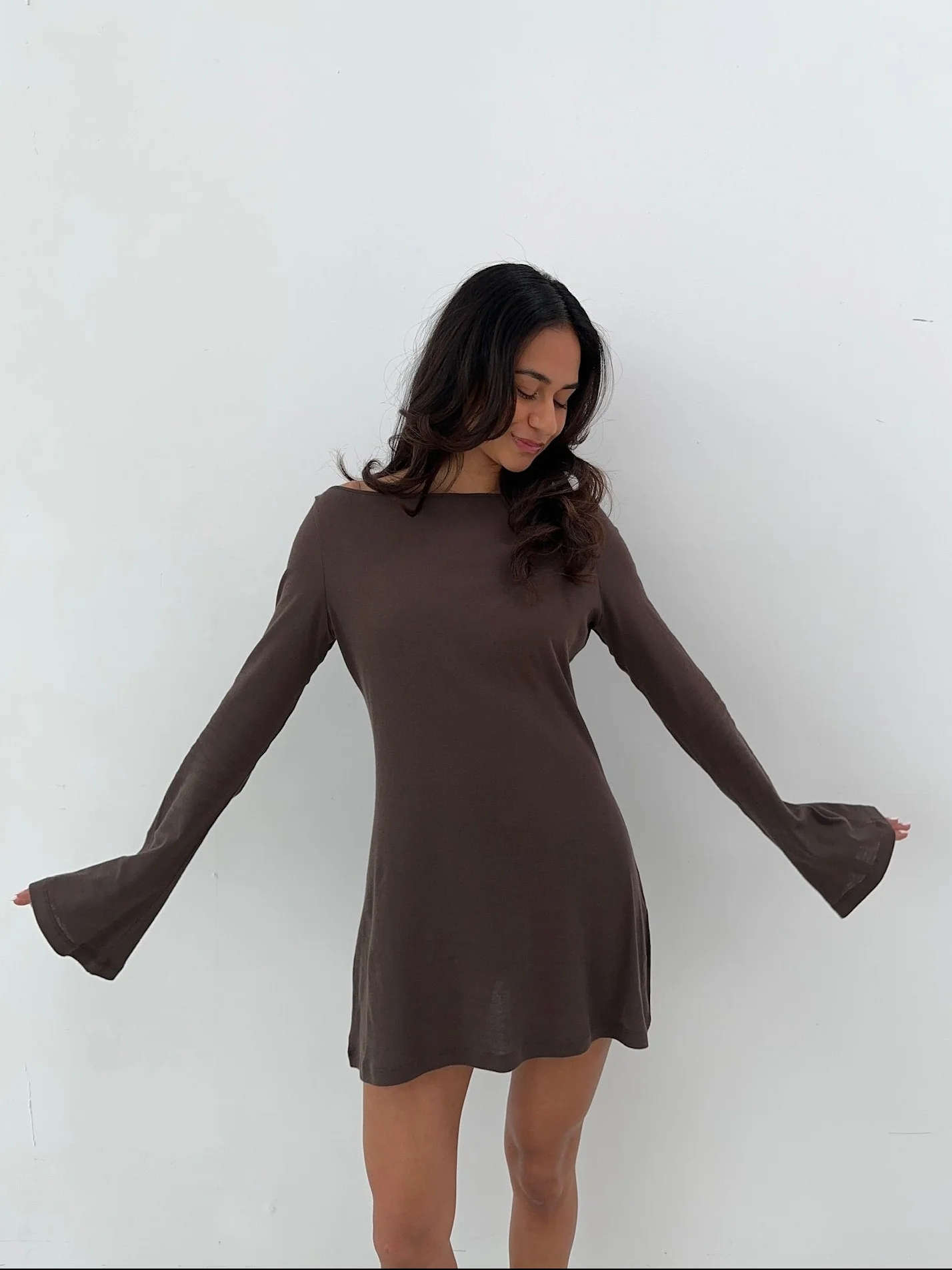 flared casual dress brown - Image 8