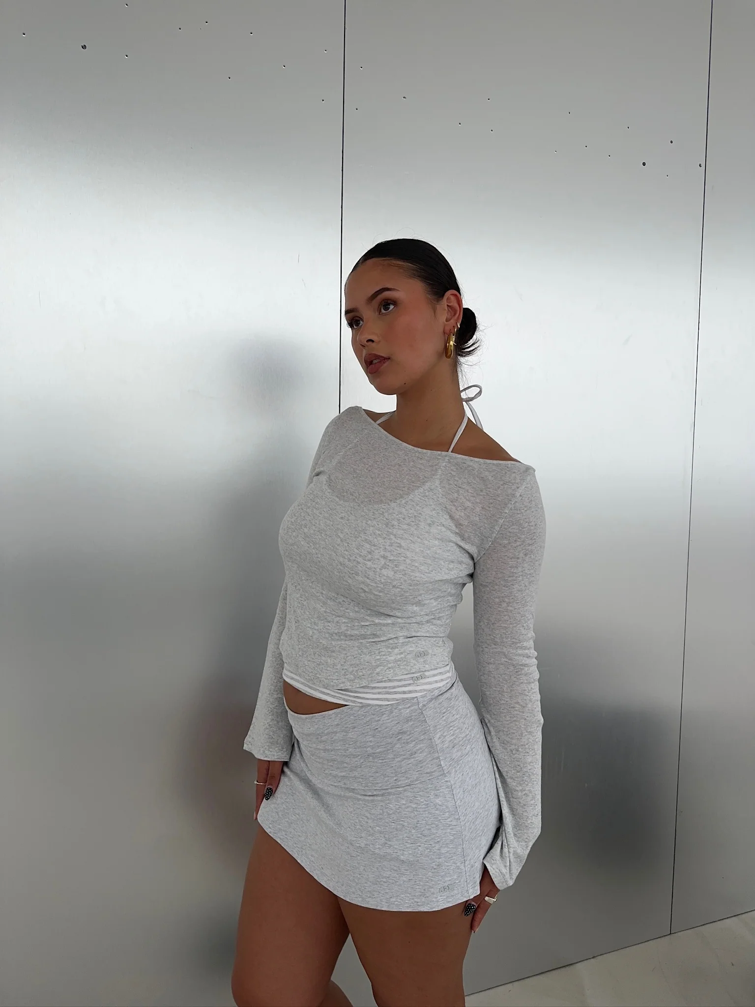flared longsleeve knit grey melange - Image 8