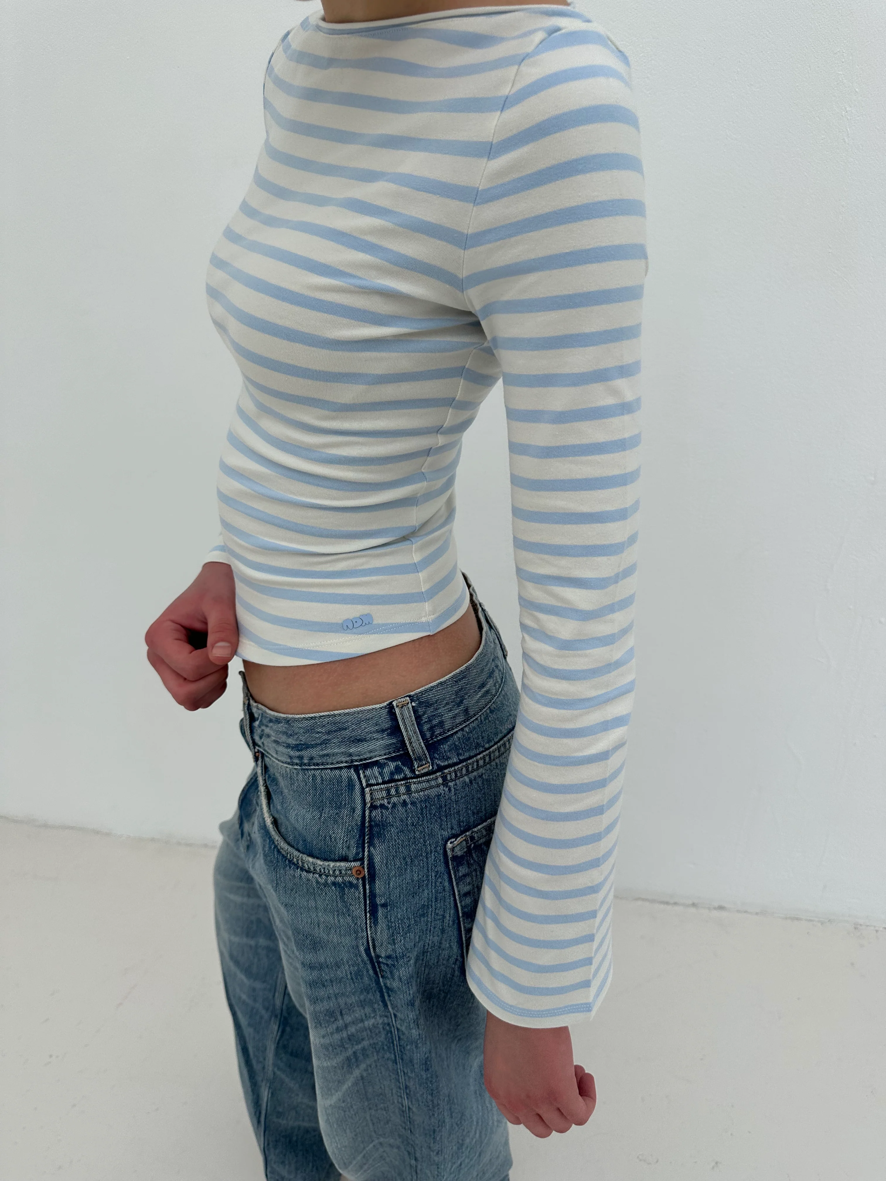 flared soft longsleeve cream blue stripes - Image 12