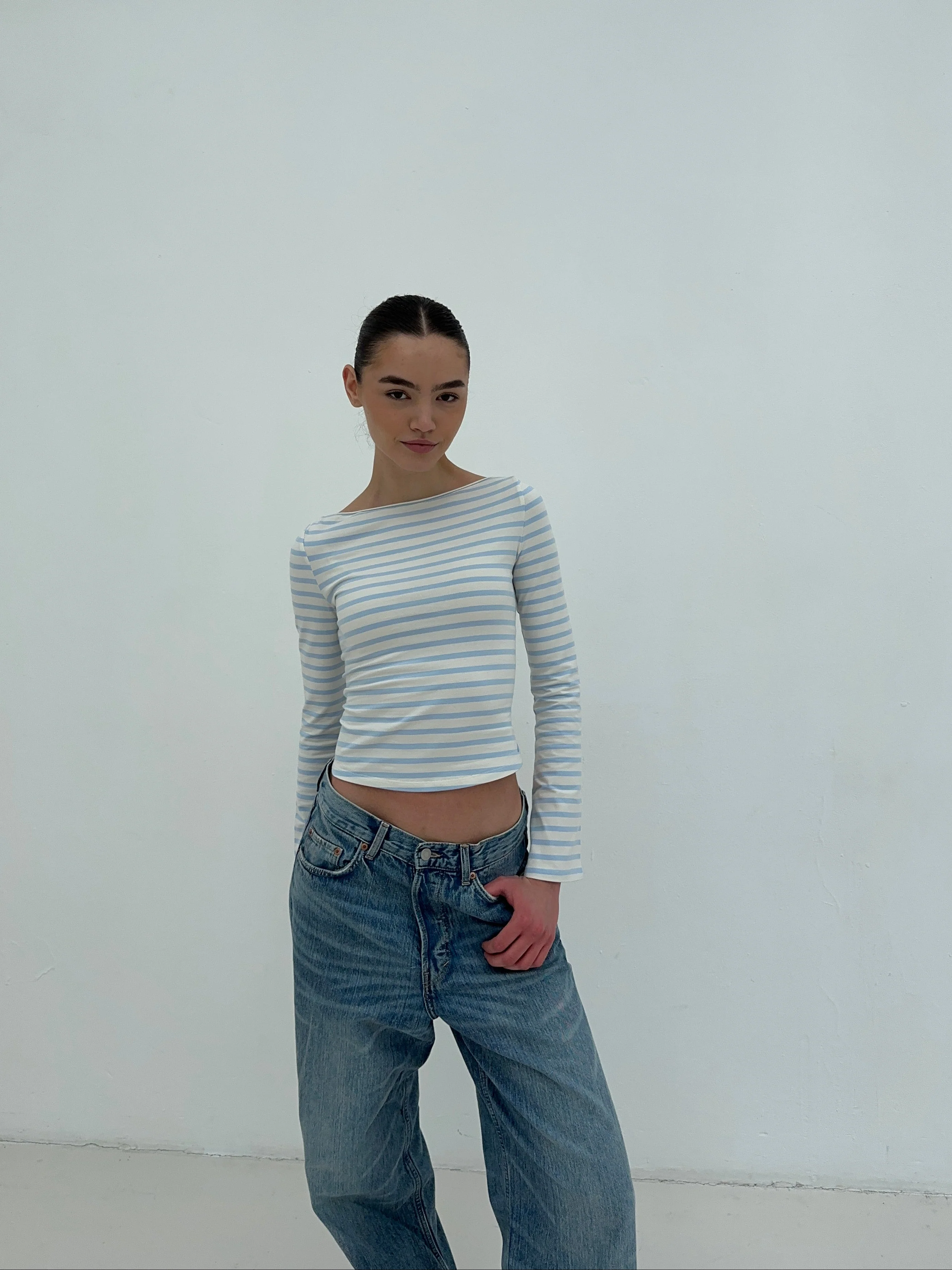 flared soft longsleeve cream blue stripes - Image 14