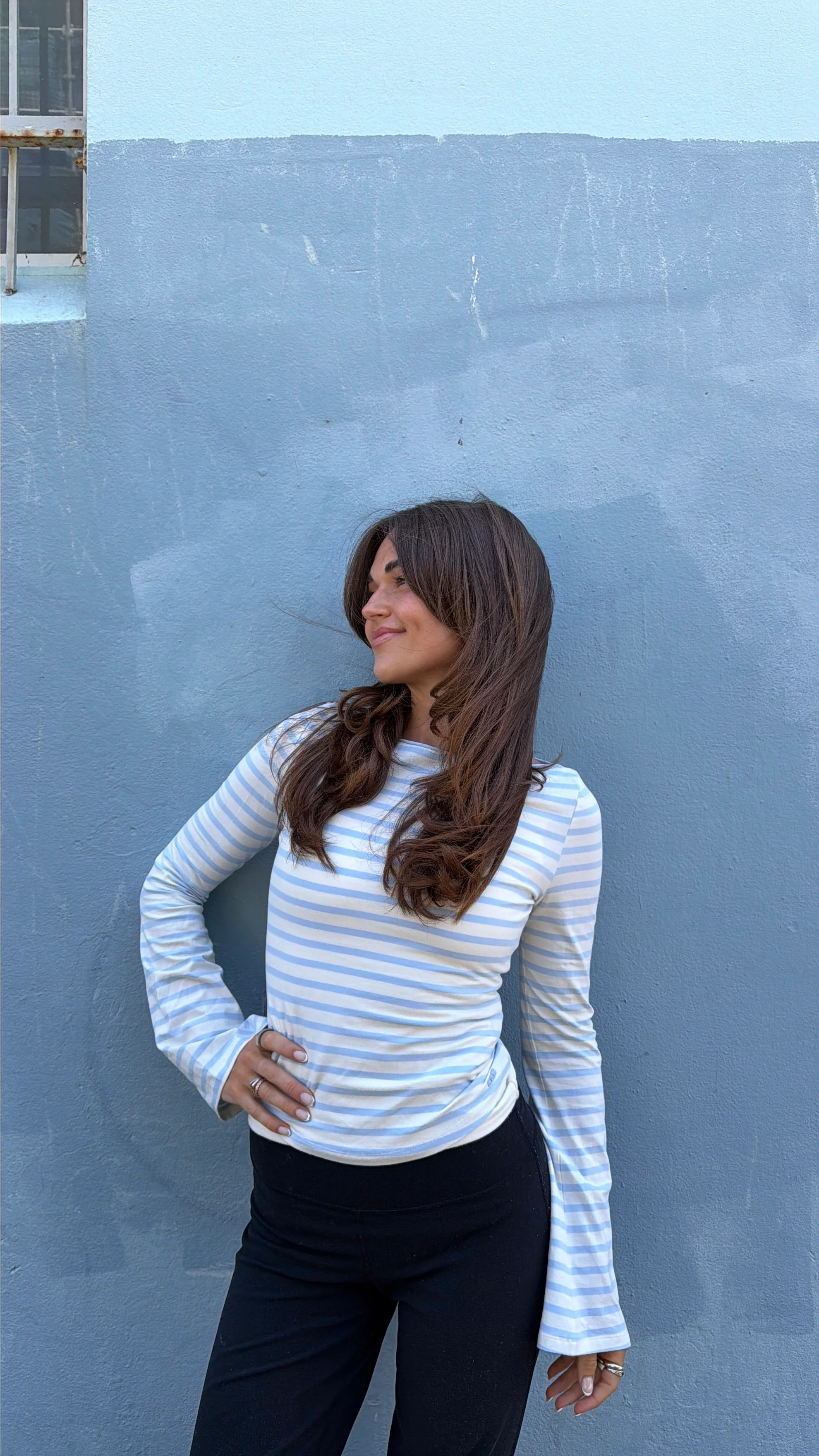 flared soft longsleeve cream blue stripes - Image 15