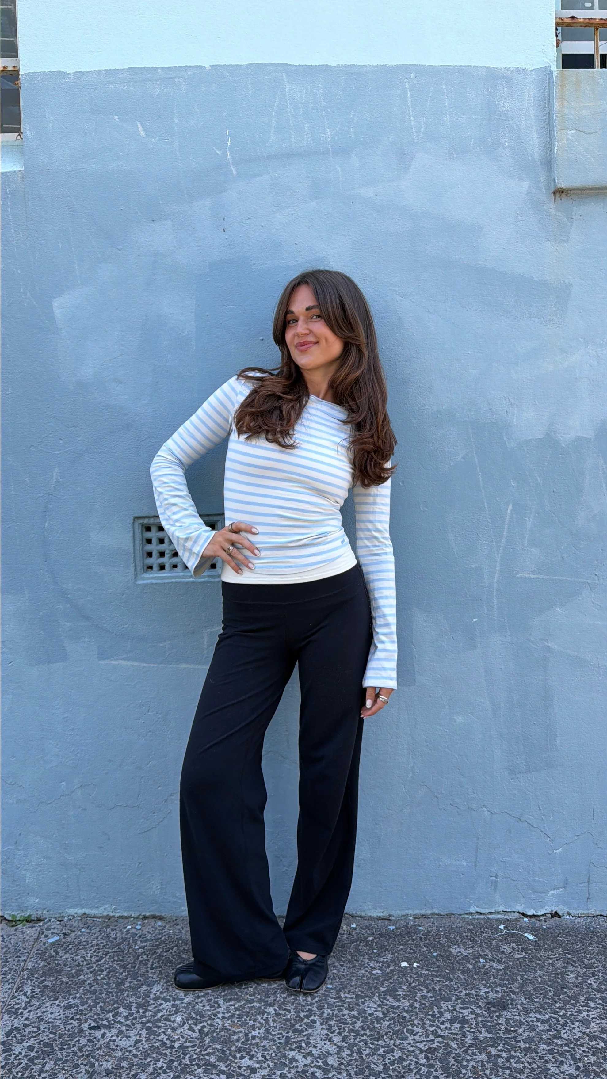 flared soft longsleeve cream blue stripes - Image 3