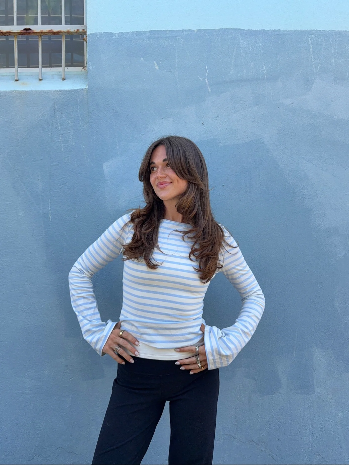 flared soft longsleeve cream blue stripes - Image 6