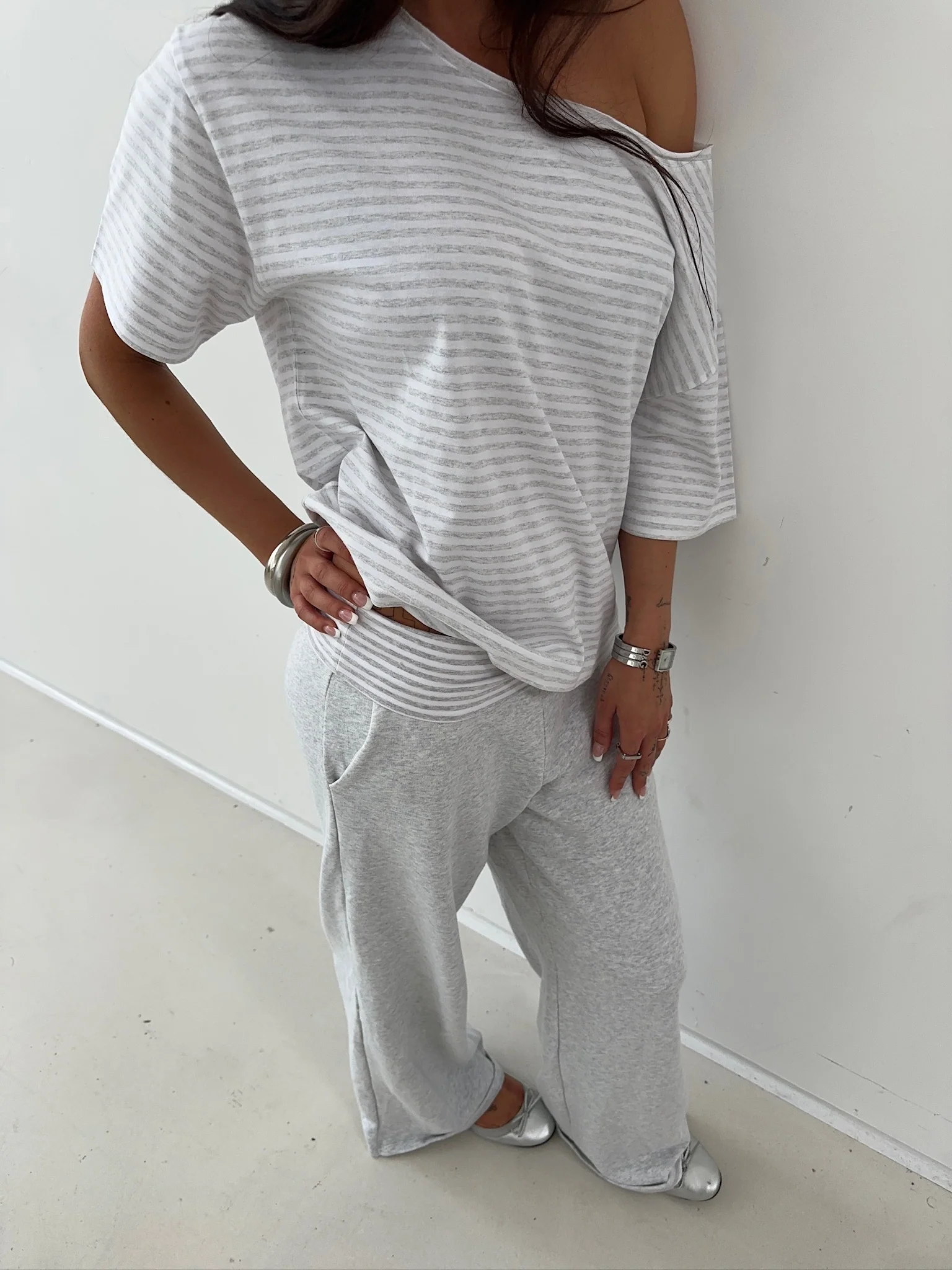 foldover pants grey melange stripes - Image 10