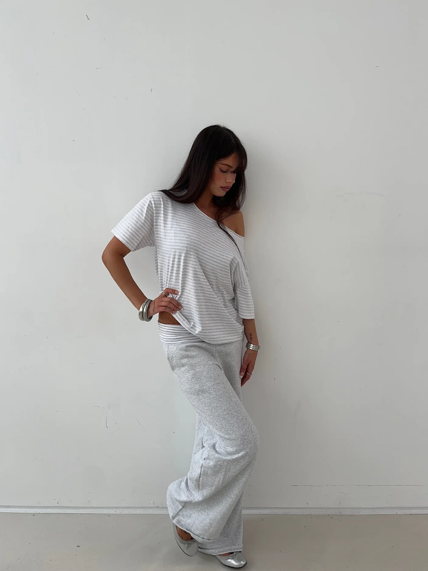 foldover pants grey melange stripes - Image 4