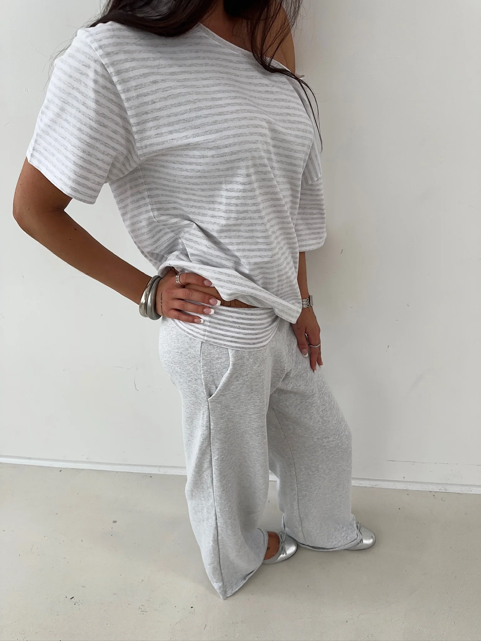 foldover pants grey melange stripes - Image 5
