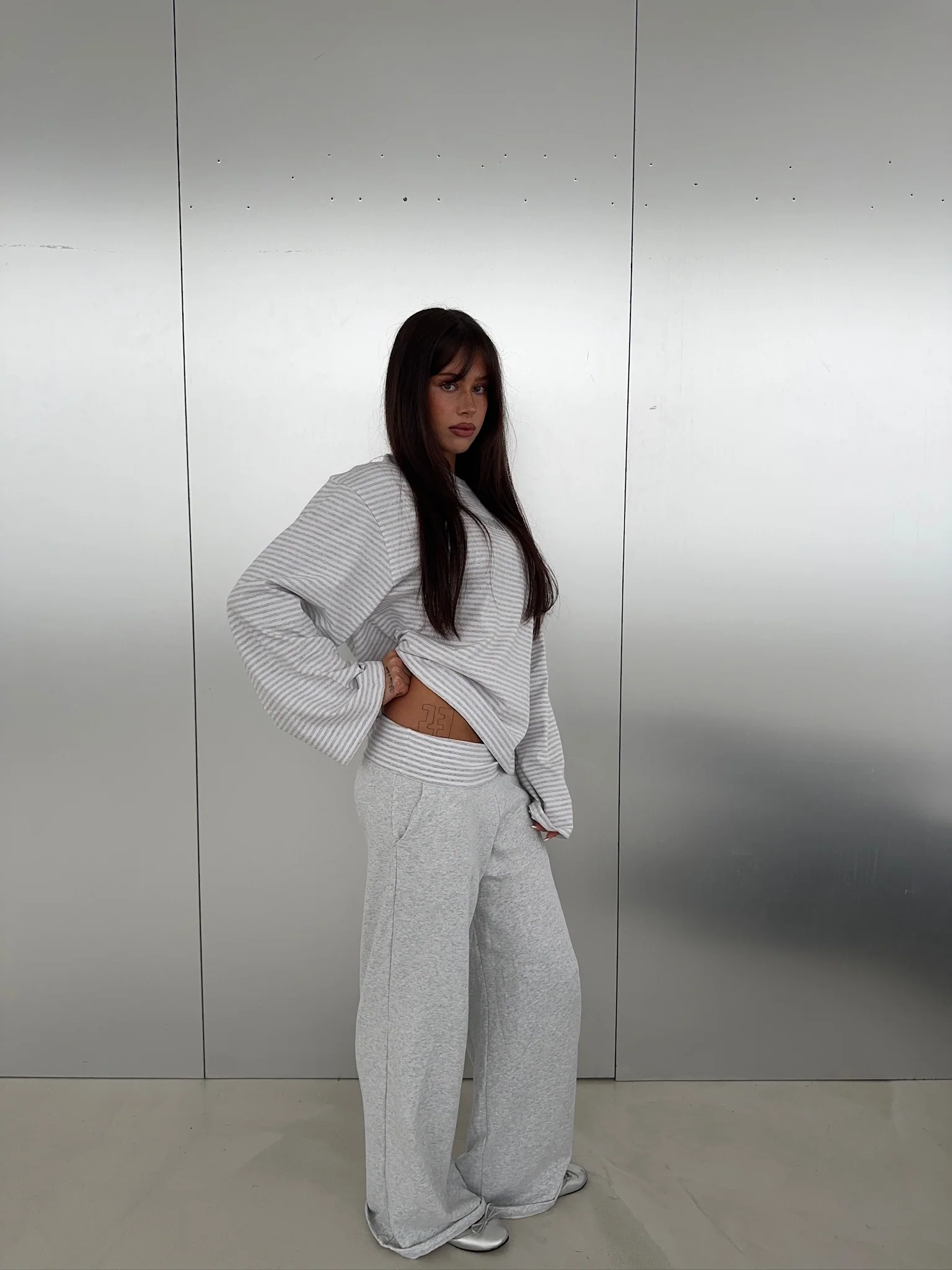 foldover pants grey melange stripes - Image 7