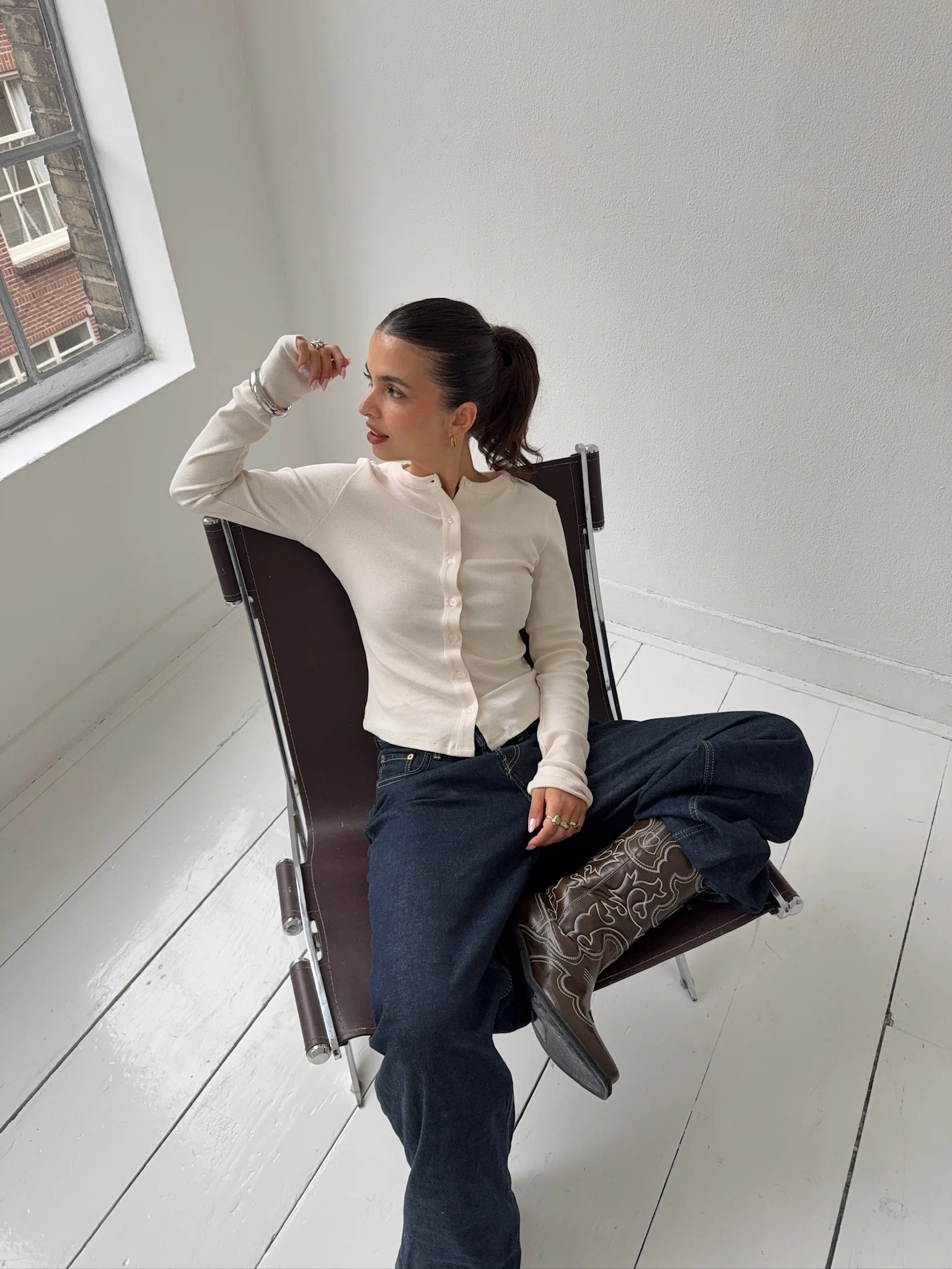 long sleeve cardigan creme - Image 4