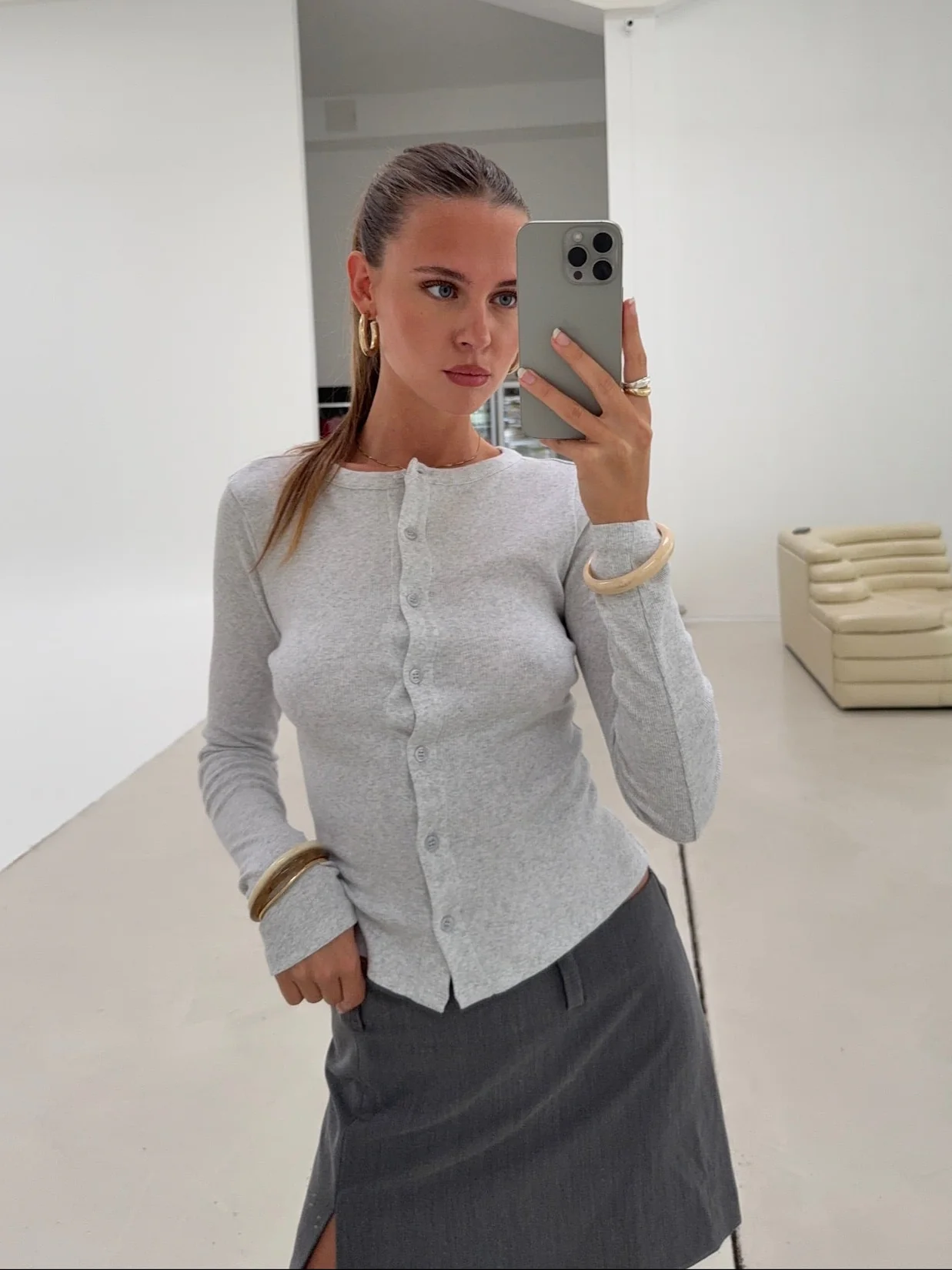 long sleeve cardigan light grey melange - Image 6
