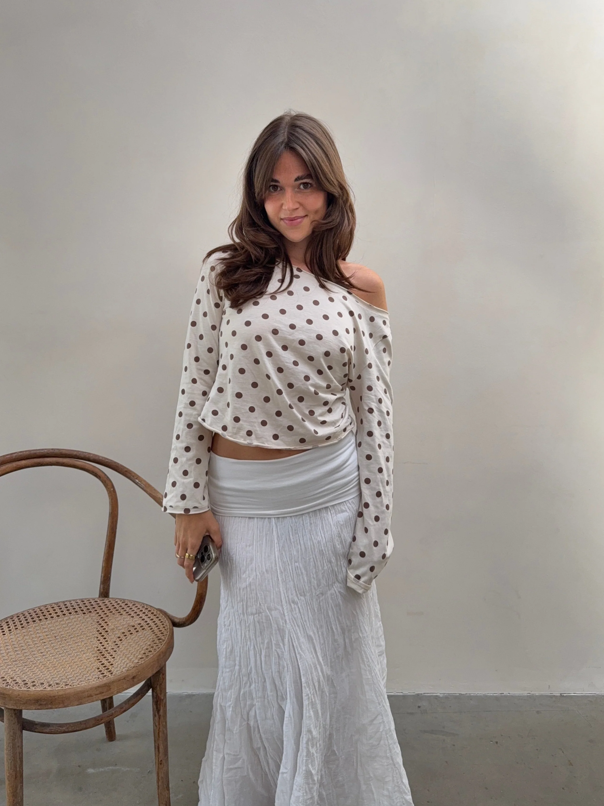 offshoulder longsleeve polka dots - Image 3