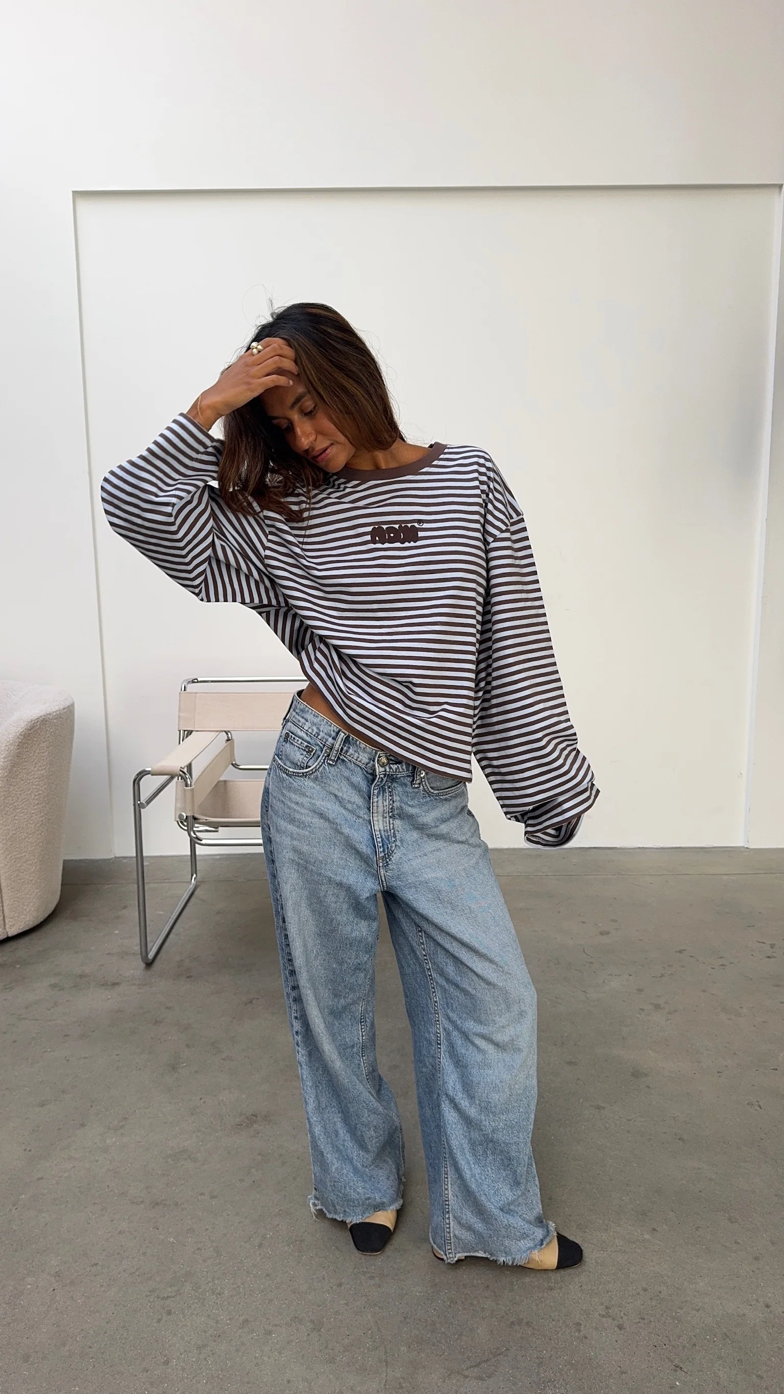 oversized longsleeve babyblue brown stripes - Image 3