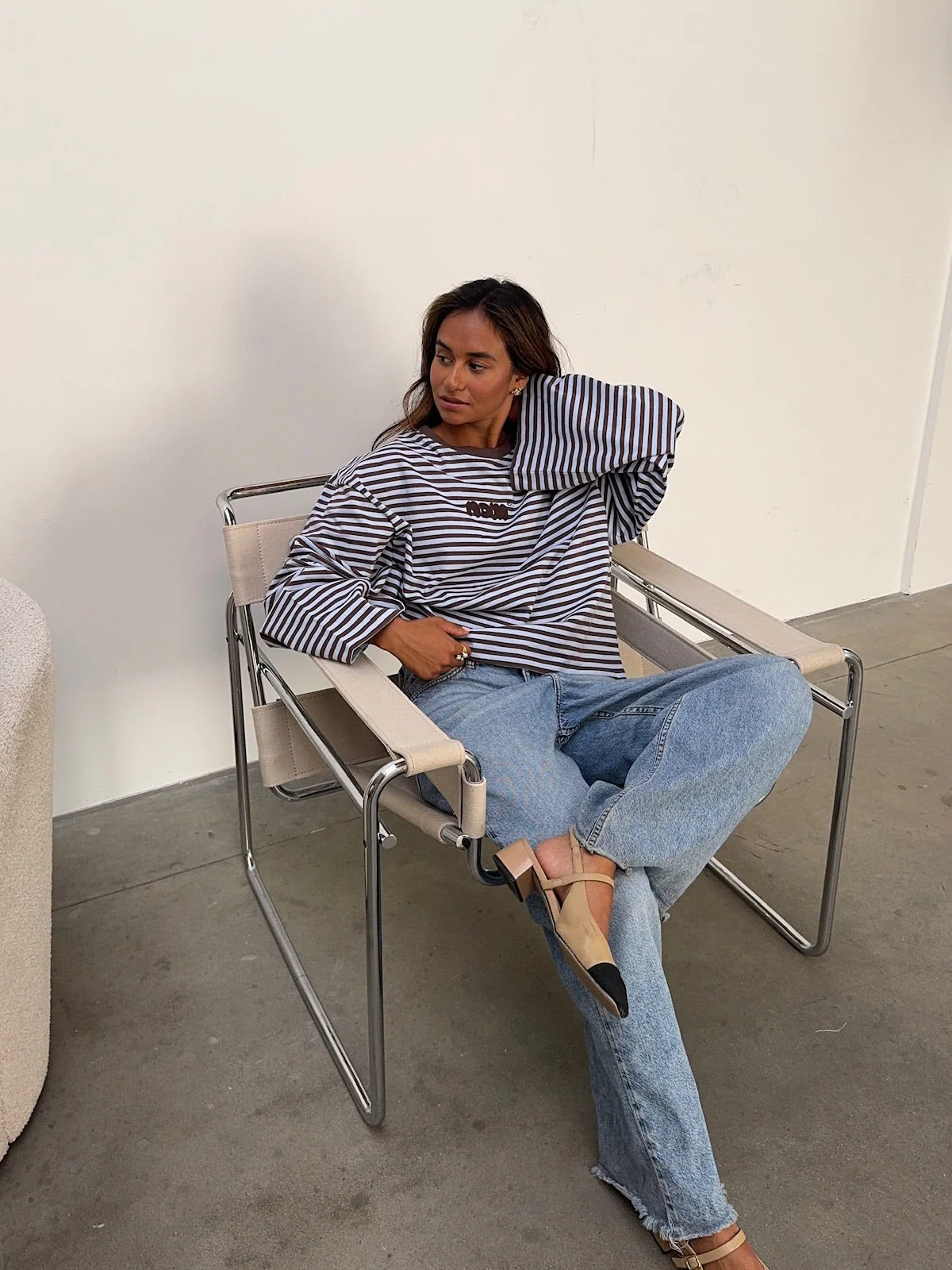 oversized longsleeve babyblue brown stripes - Image 6