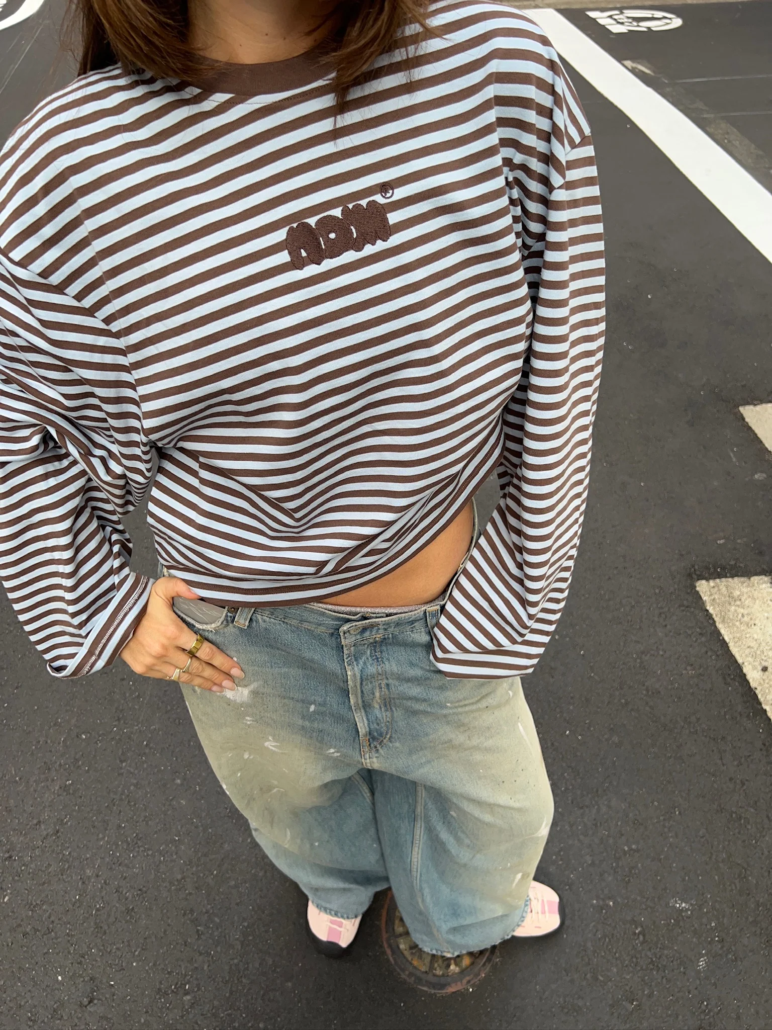 oversized longsleeve babyblue brown stripes - Image 7