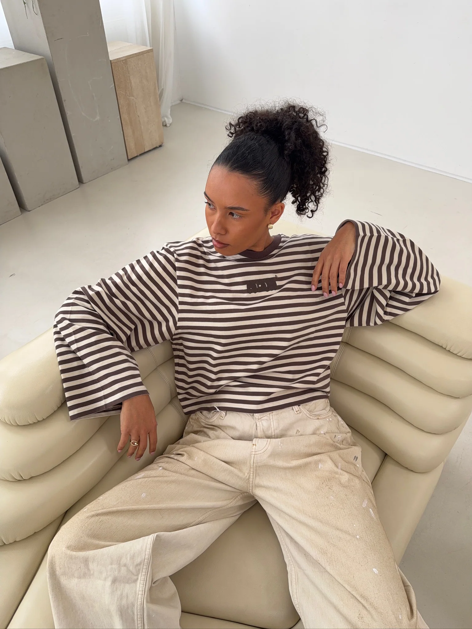 oversized longsleeve mocha stripes - Image 6