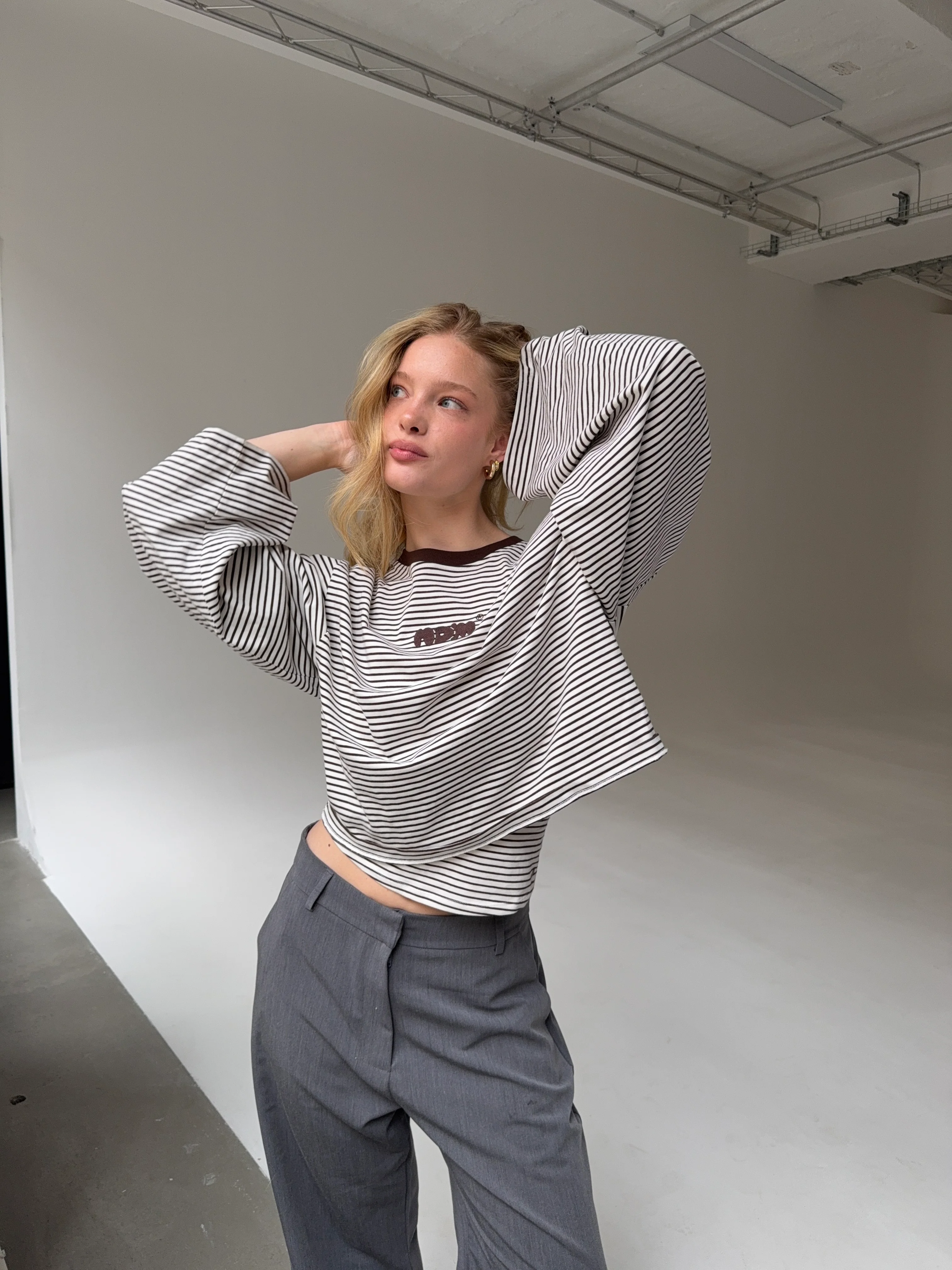 oversized longsleeve chocolate cream stripes - Image 13