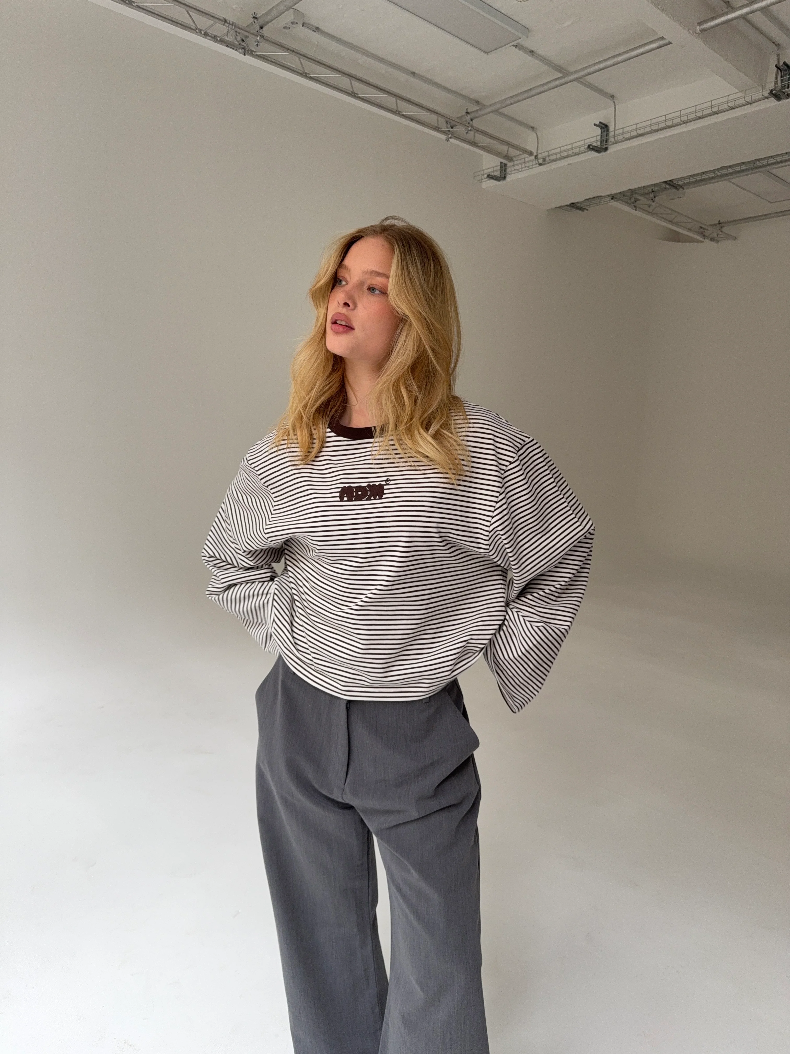 oversized longsleeve chocolate cream stripes - Image 3