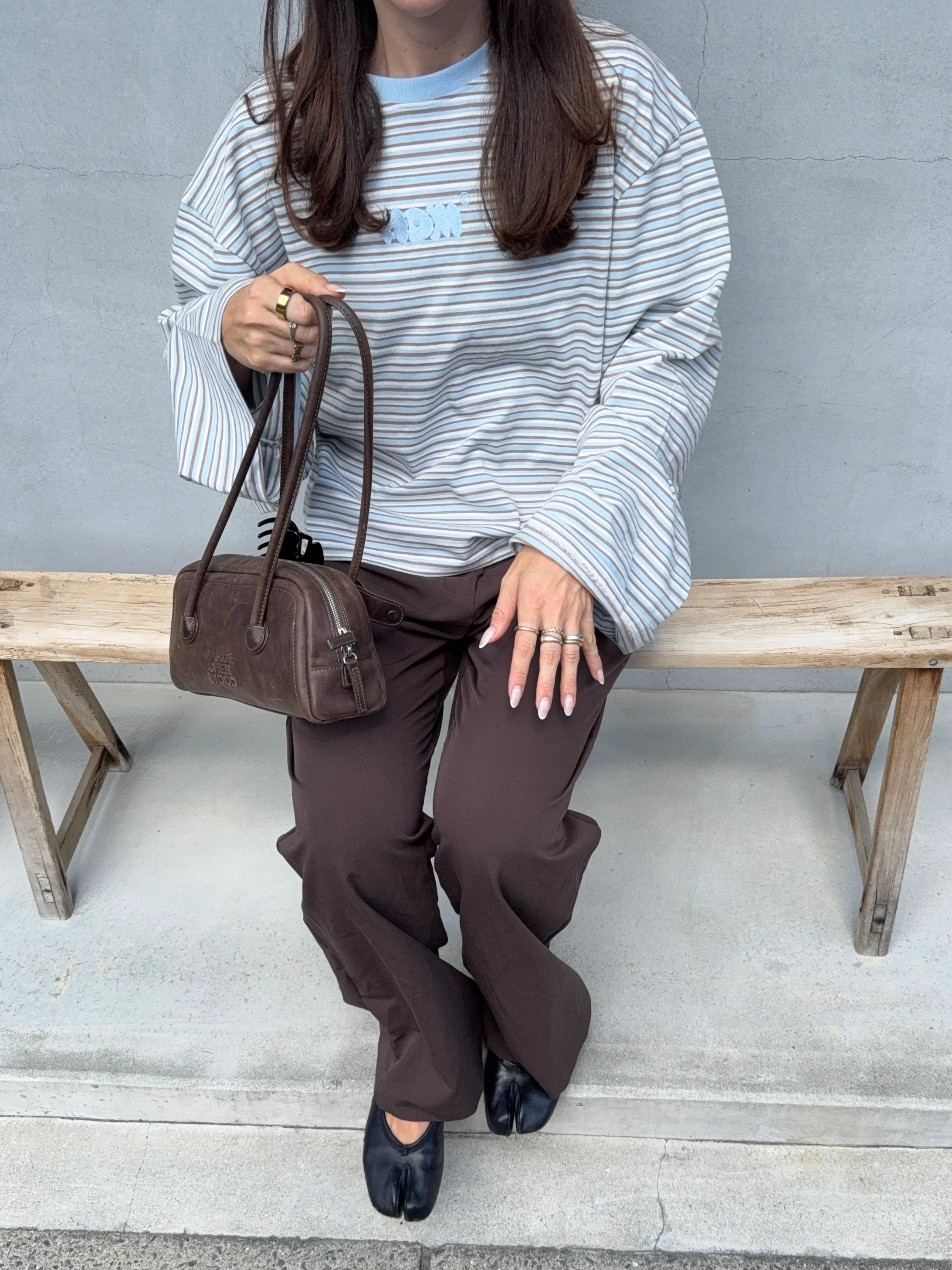 oversized longsleeve cream blue stripes - Image 4