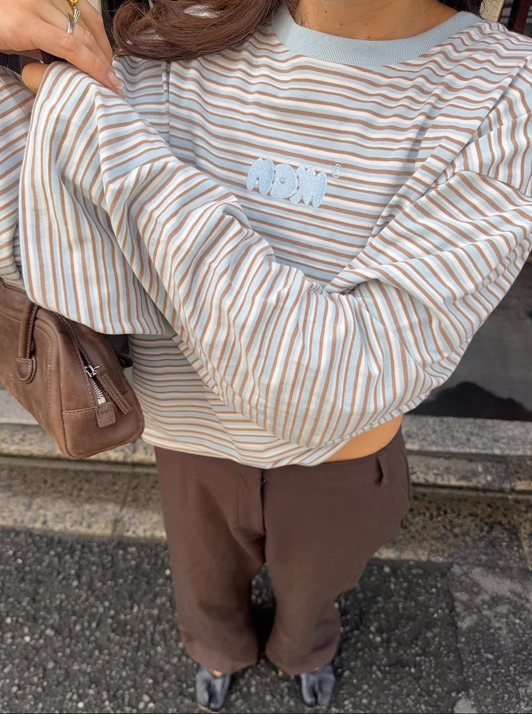oversized longsleeve cream blue stripes - Image 9