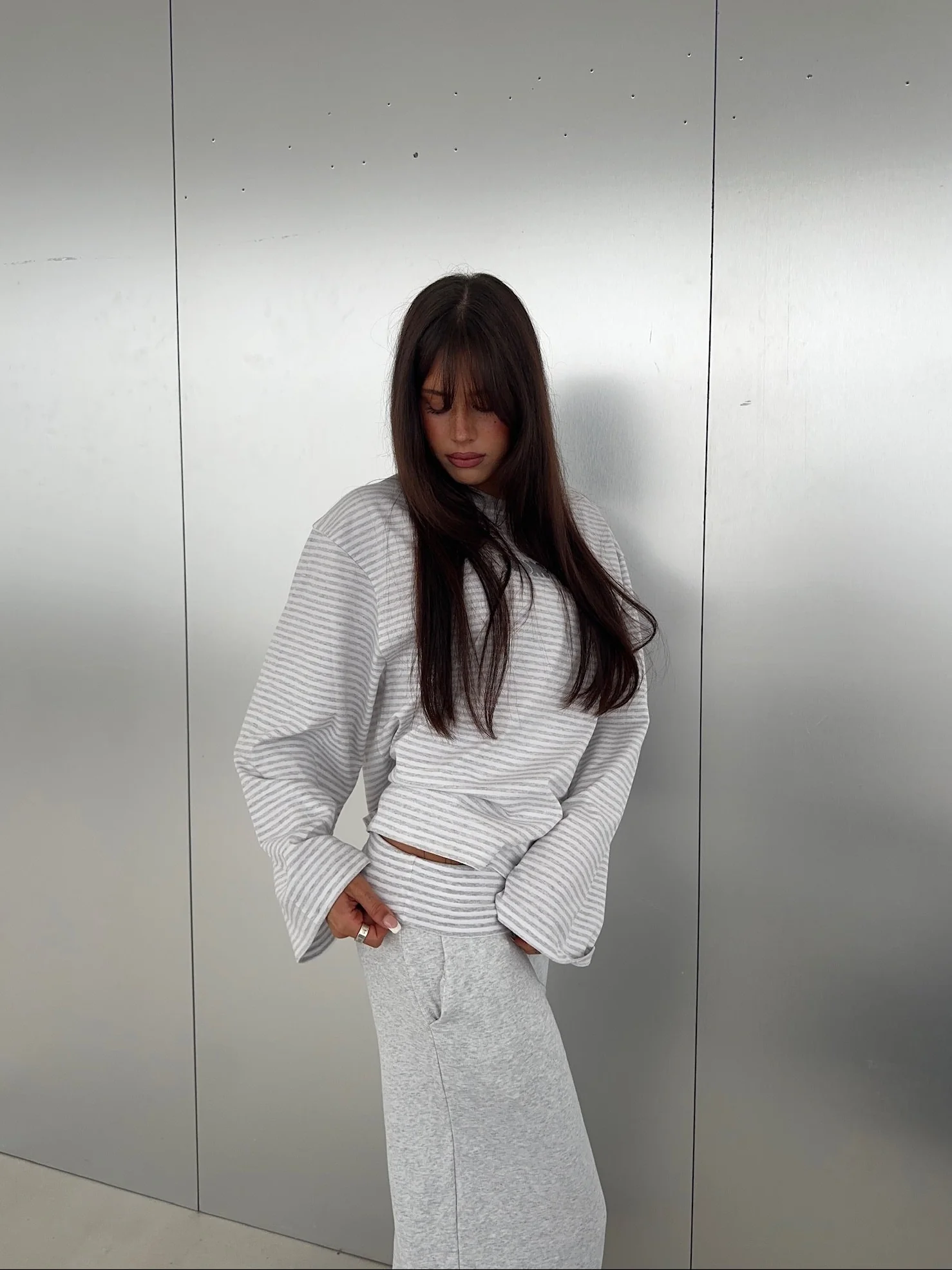 oversized longsleeve long grey melange stripes - Image 5
