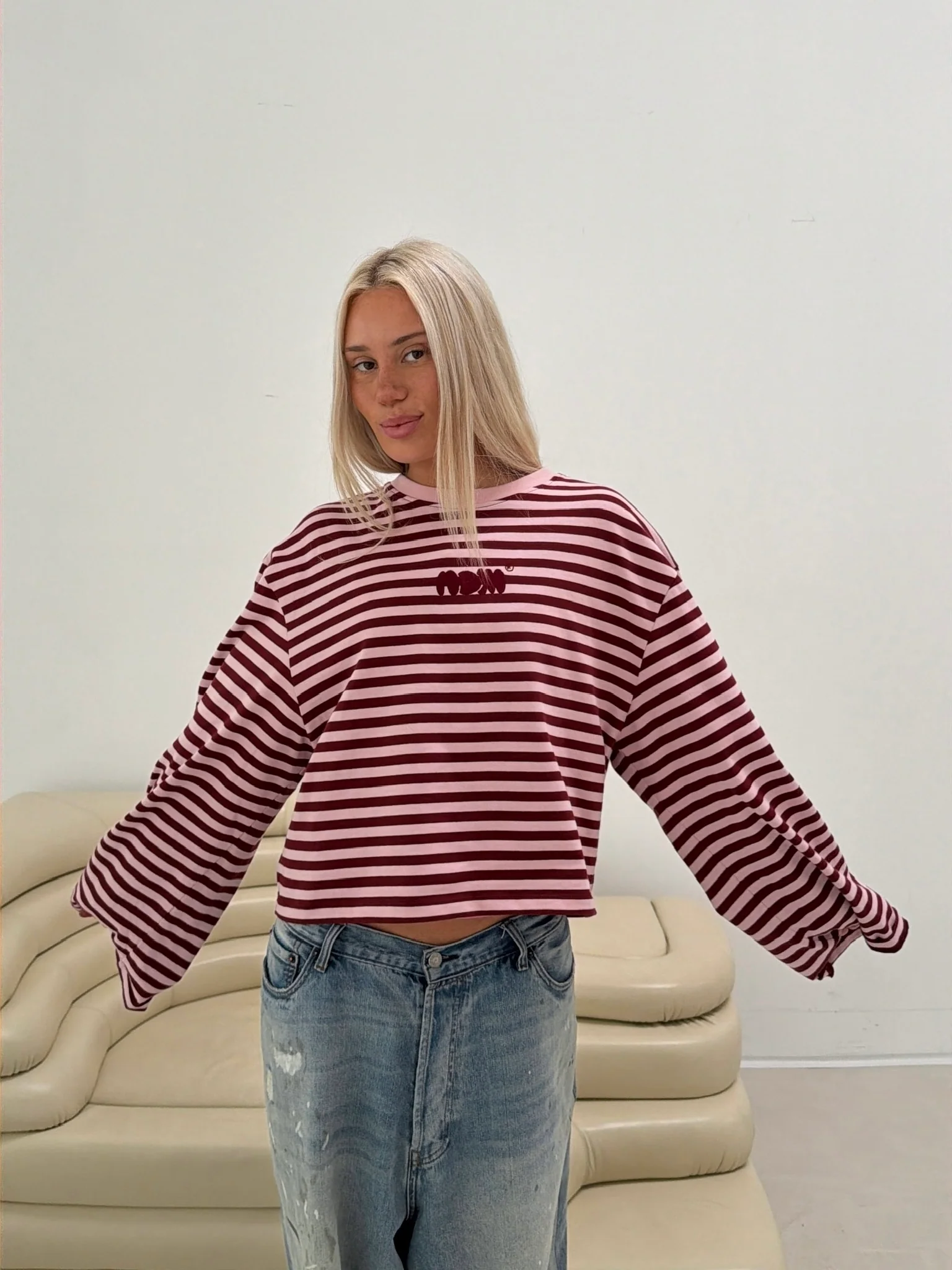 oversized longsleeve red pink stripes - Image 3