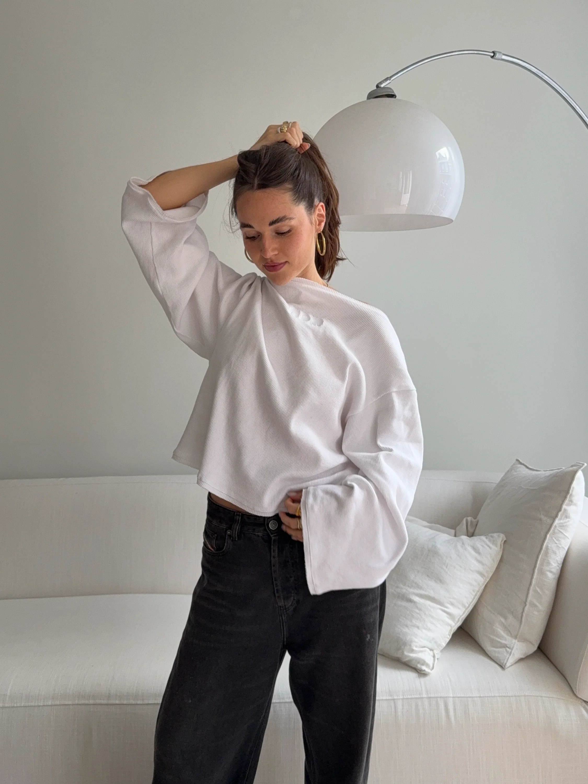 wide neck waffle longsleeve white - Image 4